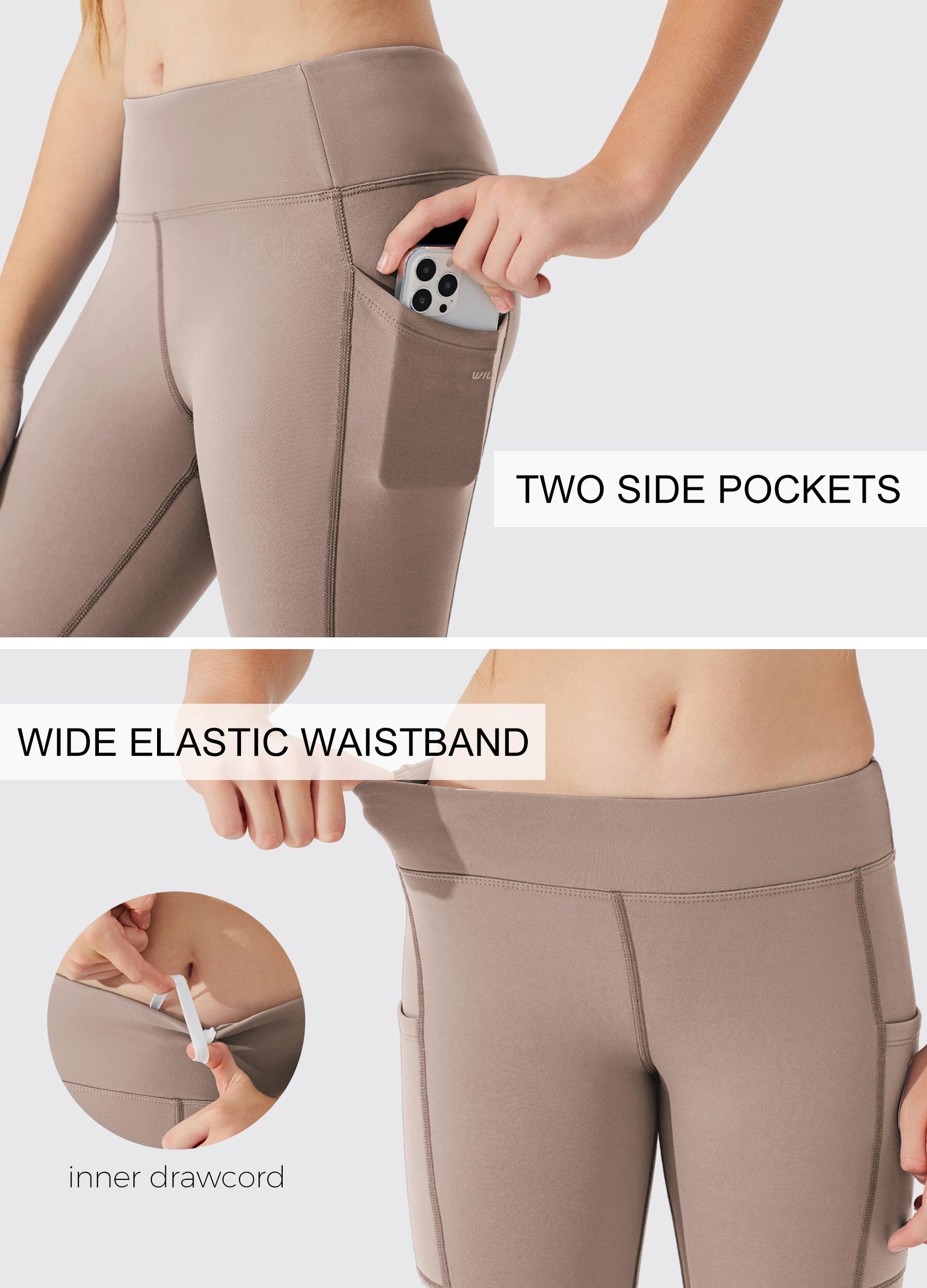 Willit Leggings thermiques doublés en polaire avec poches pour fille - Résistant à l'eau