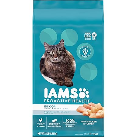 IAMS PROACTIVE HEALTH Adult Indoor Weight & Hairball Care Dry Cat Food, Chicken & Salmon Recipes