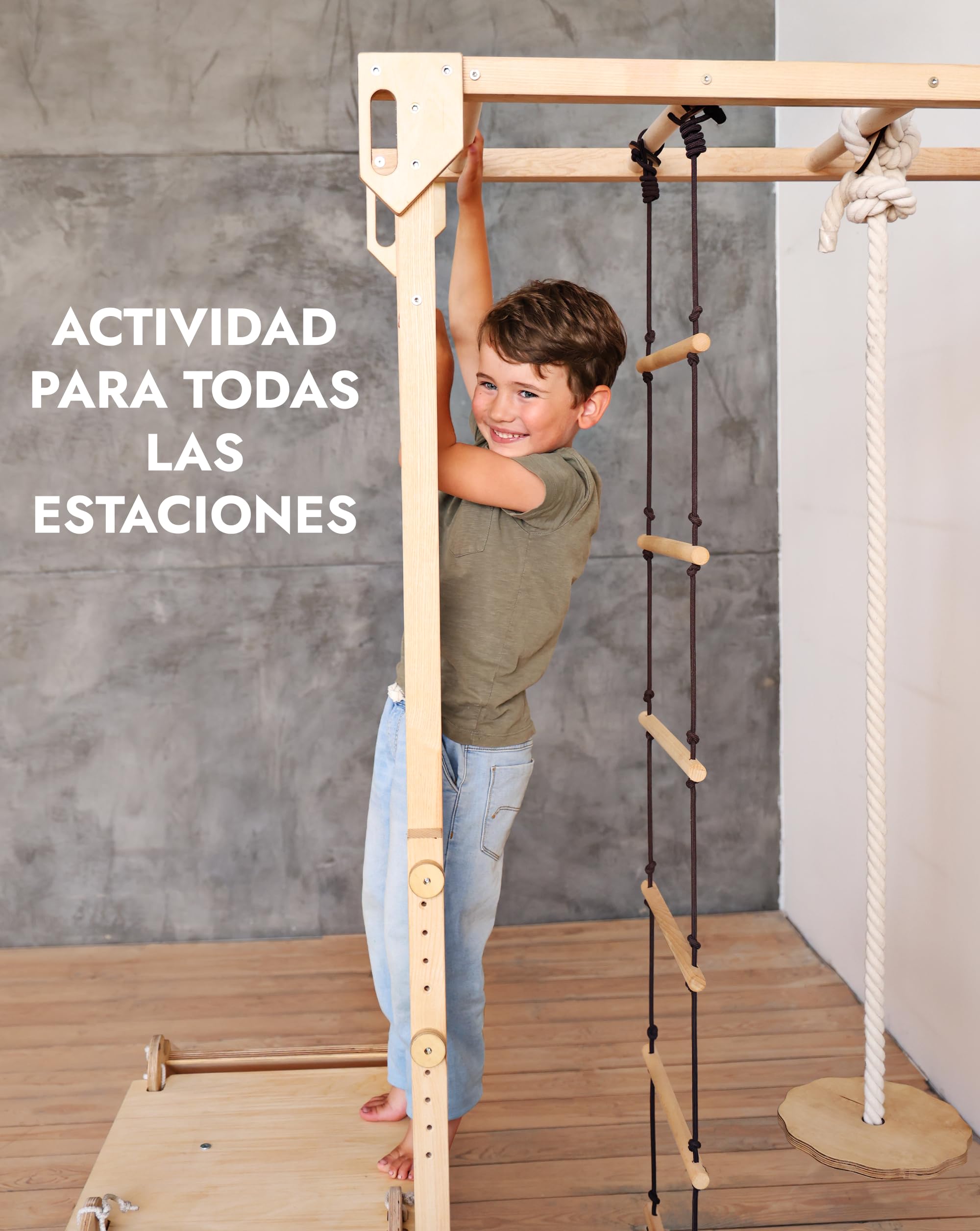 Juego de Escalada de Madera 9 en 1 para niños, Inspirado en Montessori, con Barra de Barras, Barra de dominadas, Anillos, Columpios, Escalera, Tabla de Escalada, tobogán y Plataforma