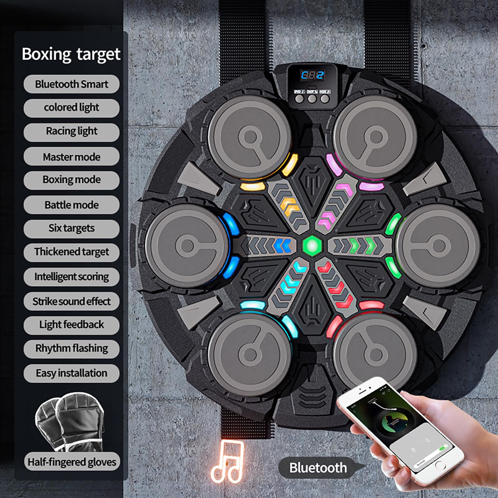 Music Boxing Machine mit Boxhandschuhen, Intelligente Musik Boxmaschine Wandmontage mit LED-Display & Bluetooth, 11 Geschwindigkeiten, Sport Geräte Home-Gym Equipment für Fitness & Stressabbau