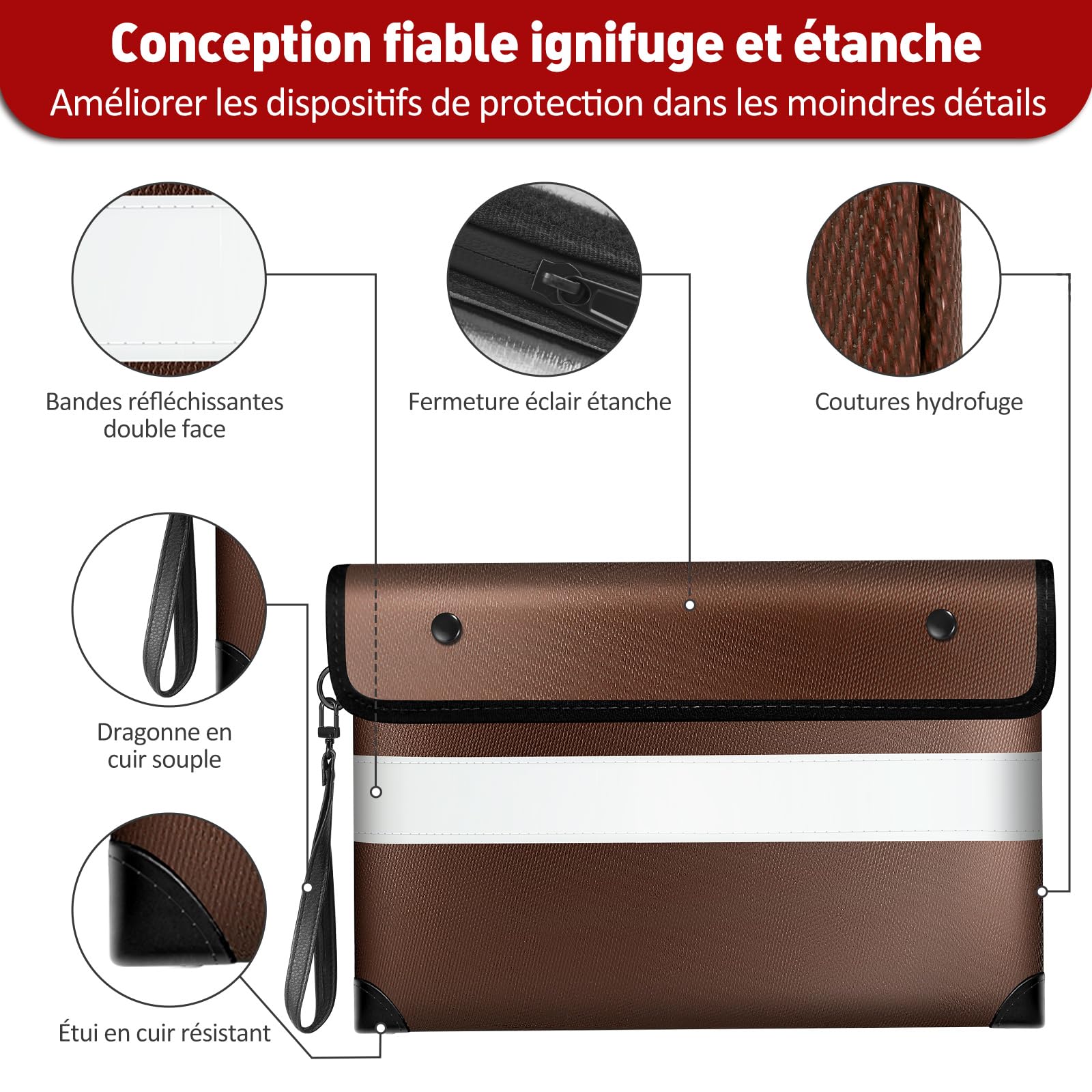 Vailoin Pochette Anti feu Résistante 2800℃ Certification UL94 V-1 Sac Ignifugé Étanche