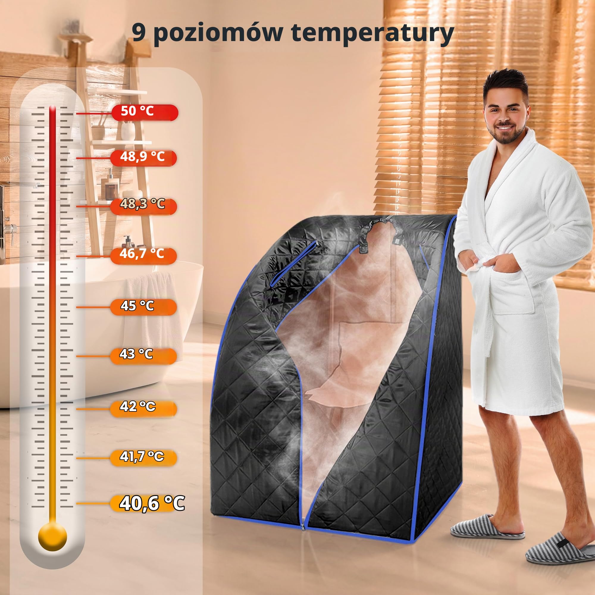 SereneLife Przenośna domowa sauna parowa dla jednej osoby, idealna do detoksykacji i utraty wagi, kolor czarny.