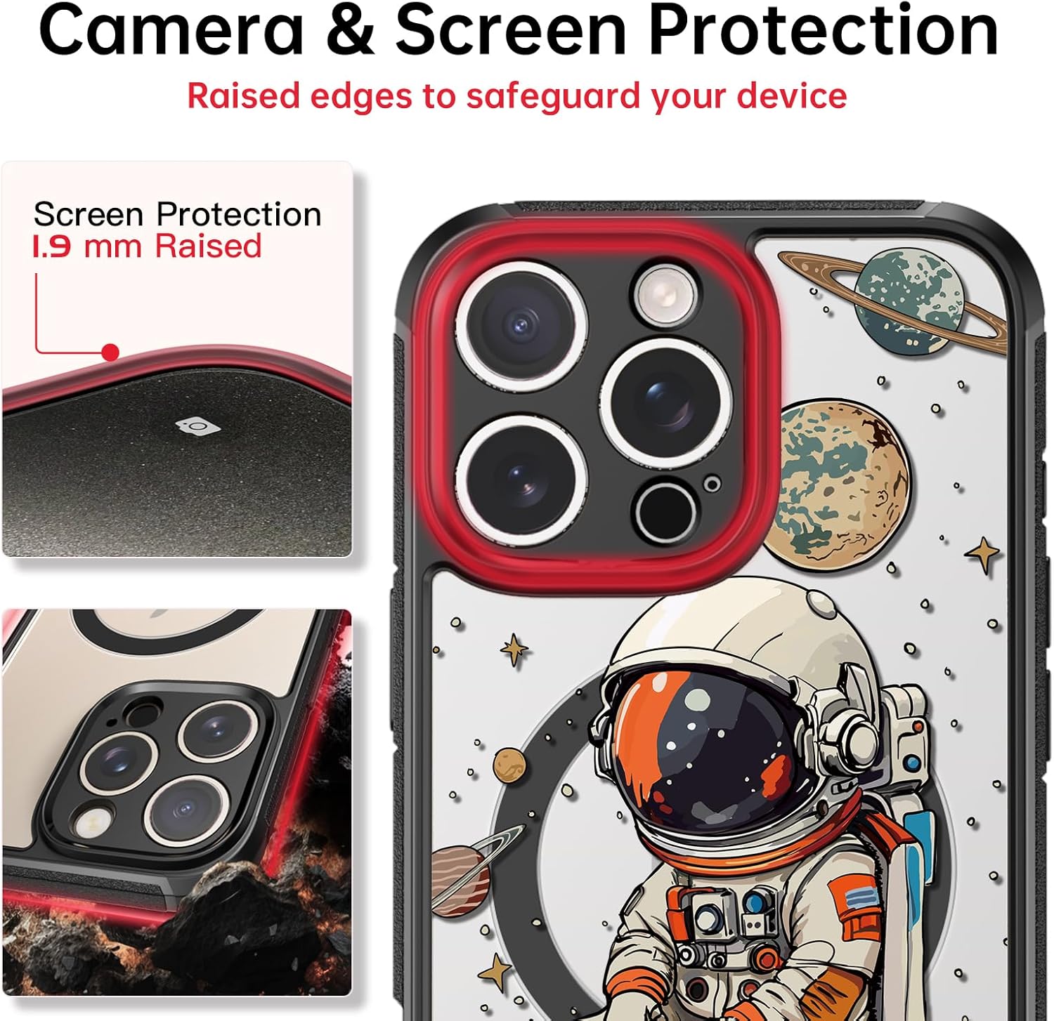 Bouvardia for iPhone 16 Pro Max Case - Multi-Scenario Kickstand & Cosmic Astronaut Pattern - Compatible with Magsafe - Aesthetic Cute Design for Women and Girls - Image 5