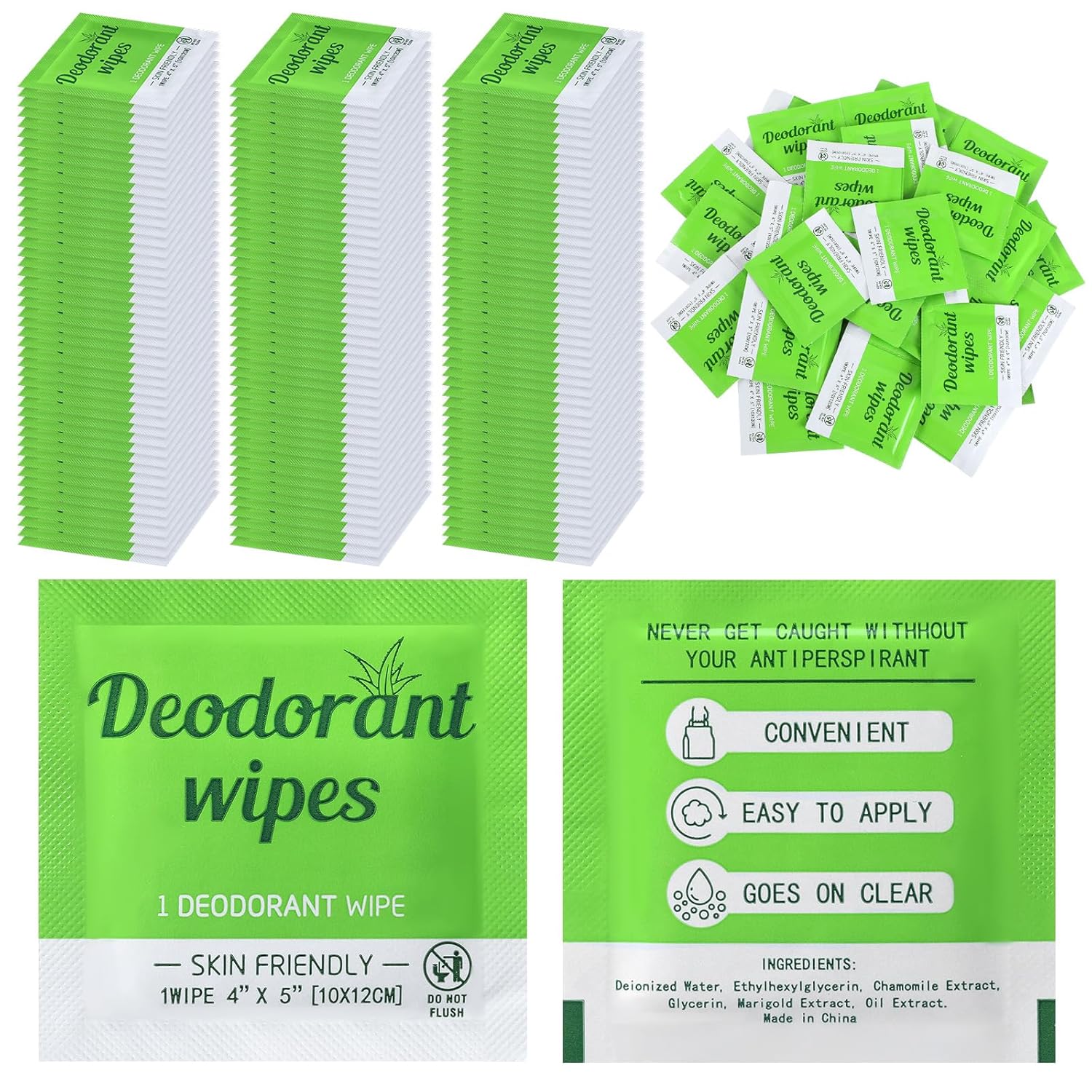 Timgle 100 Pcs Mini Travel Deodorant Wipes Individually Wrapped Armpit Antiperspirant Deodorant Sweat Body Wipes for Women Men Teens Sports Travel Clean Skin Underarm Excessive Sweating(Aloe Vera)