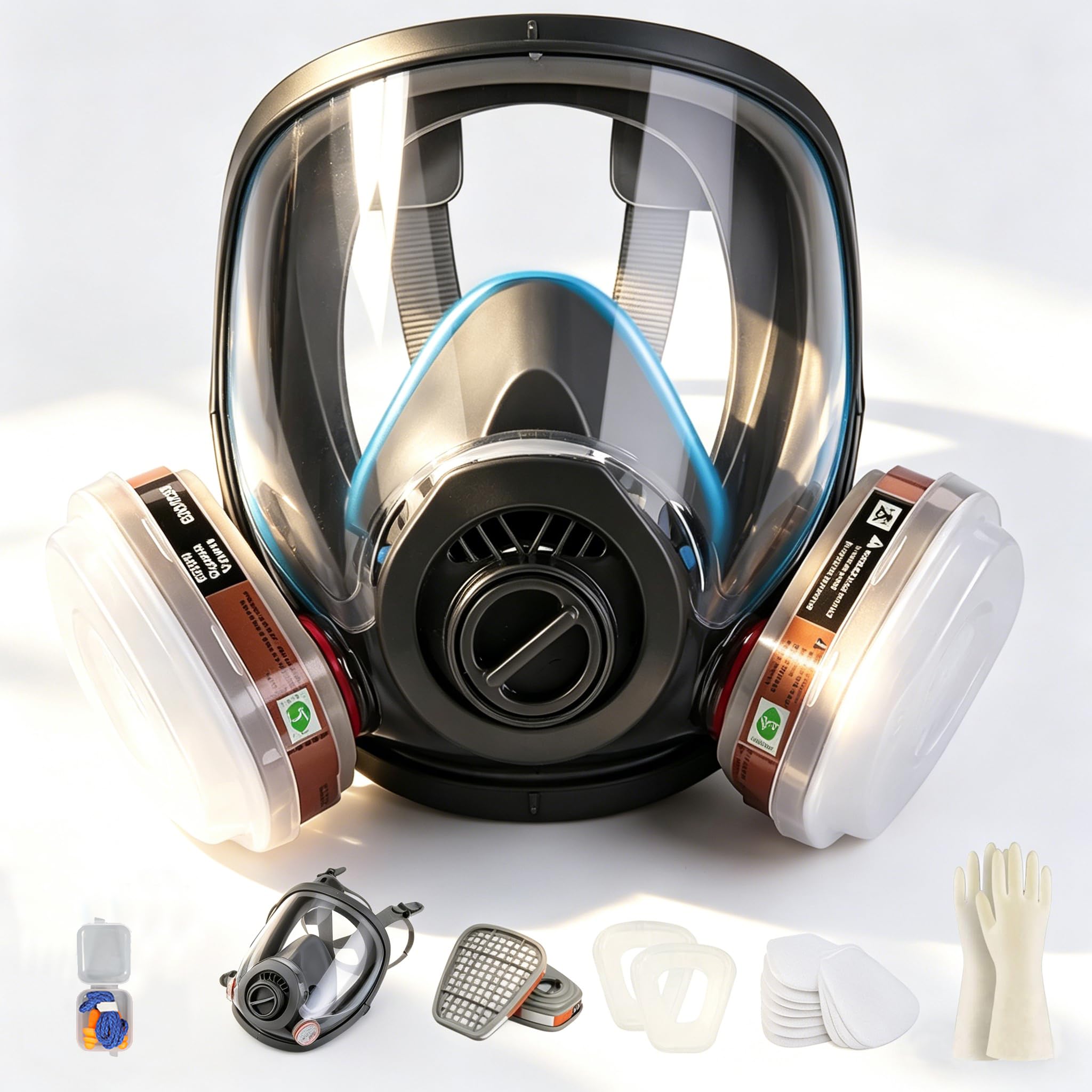Reusable Full Face Respirator Mask - Dust Mask with 60926 & 6001 Filters , Reusable Gas Mask Survival Nuclear and Chemical for Spray Painting,Sanding,Resin,Fine Dust,Building Work,Welding (RM68)