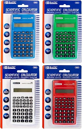 BAZIC - Calculadora científica de 56 funciones con funda deslizante, calculadoras de ingeniería, pantalla LCD, ideal para estudiantes y 4 colores