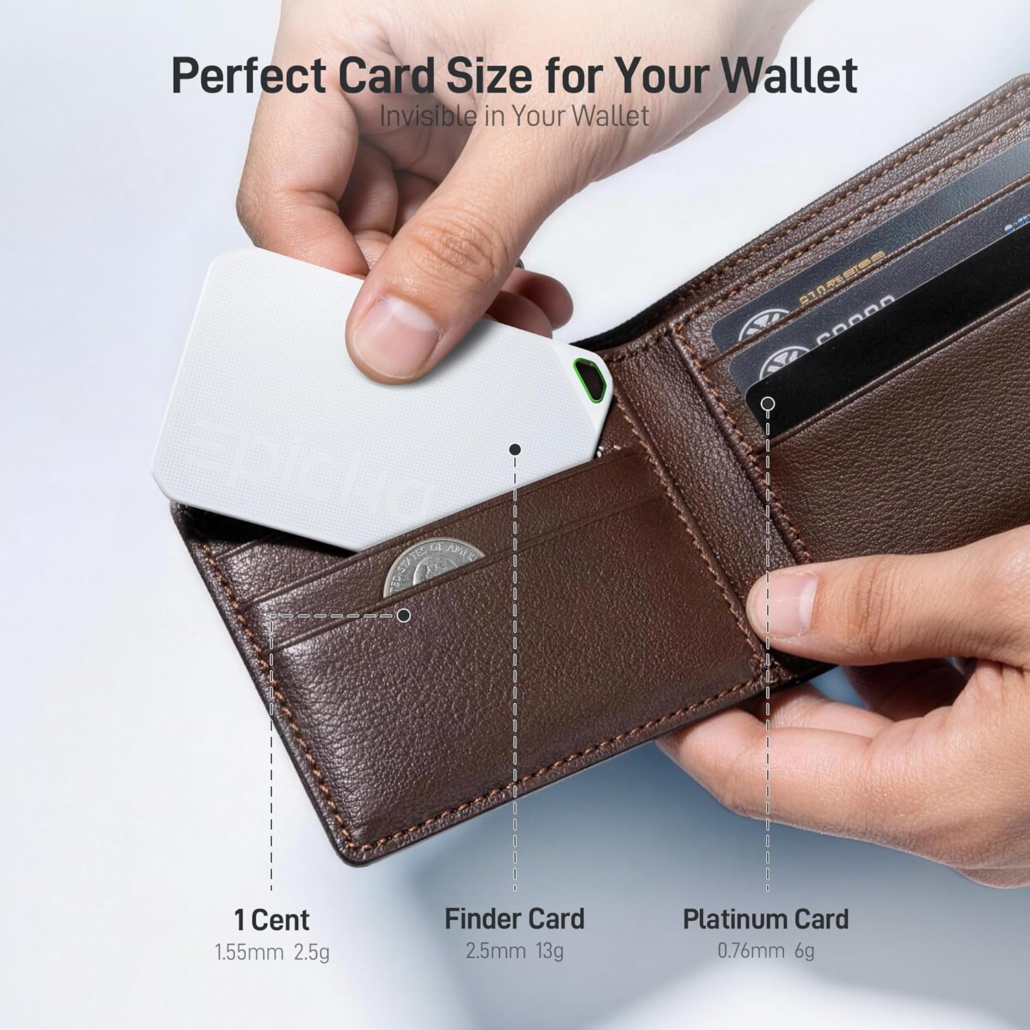 Epicka Wallet Tracker Card for Apple Find My, MFi Certified, 6-8 Year Battery & IP67 Water Resistant, NFC & Bluetooth Item Locator for Keys, Bags, Passport, iOS Only, 2 Pack, White