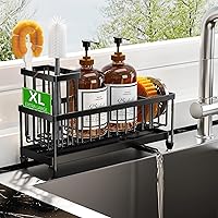 Vista 25 de Cisily Soporte de esponja negro para fregadero de cocina, organizador de caddy de fregadero con soporte alto para cepillo, organizadores de encimera