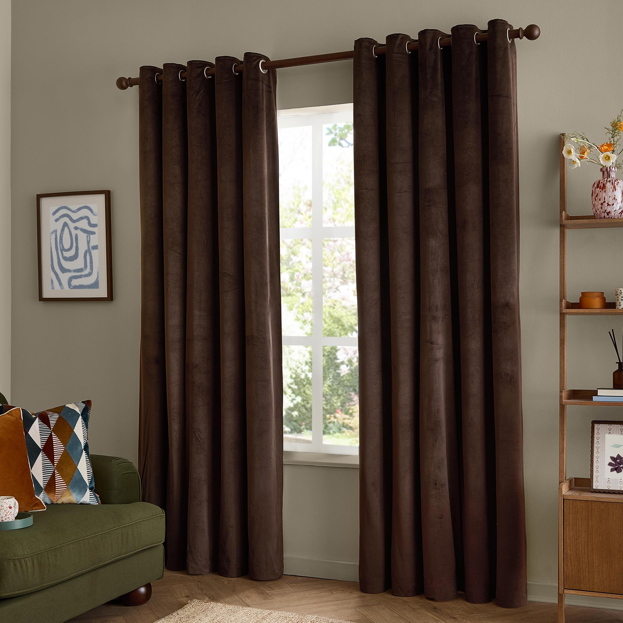 furn. The Ultimate Velvet Eyelet Curtain Pair (Cocoa - 168x137cm)