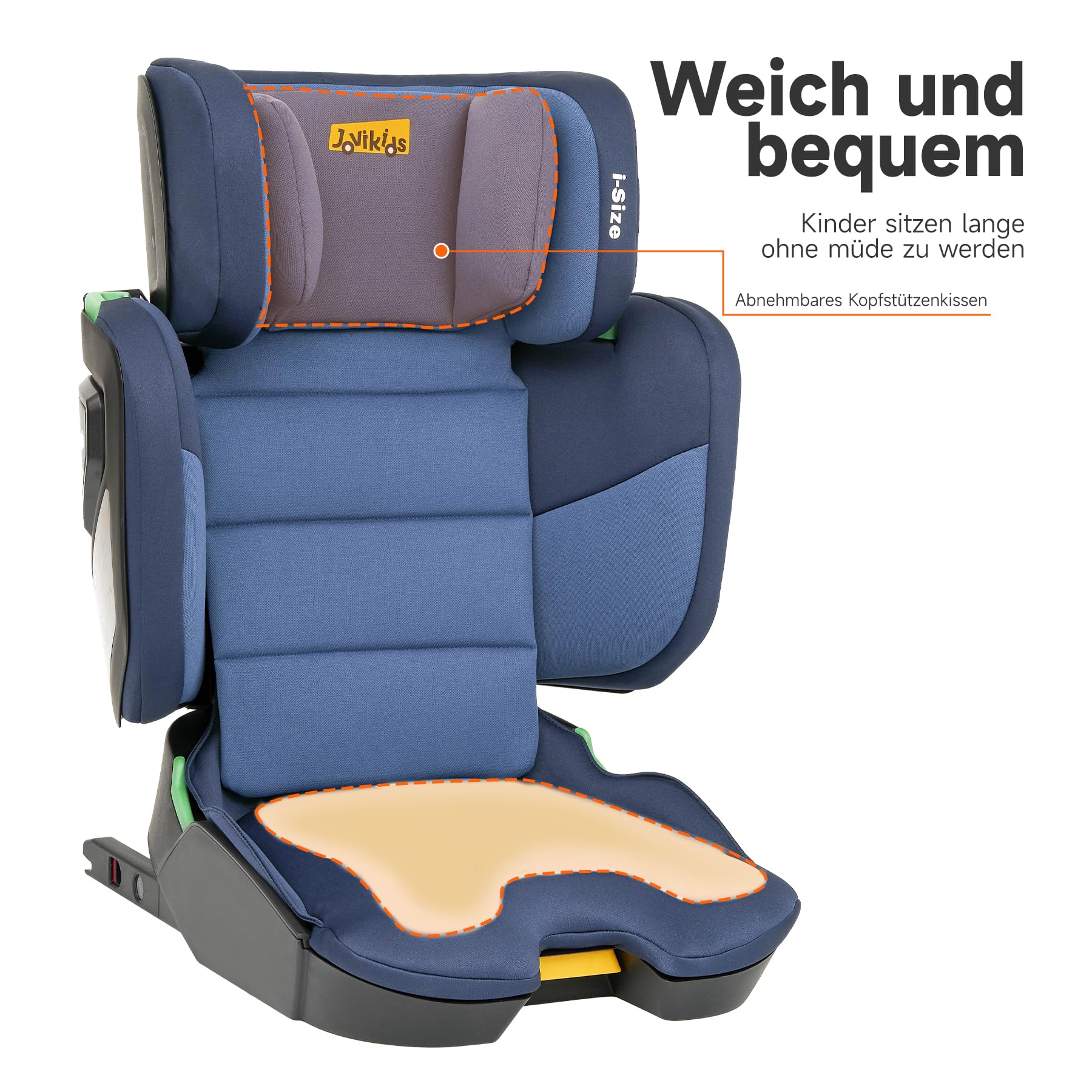 Jovikids Faltbar Kindersitz mit ISOFIX, i-Size R129 Kinderautositze ca. 3-12 Jahre (100-150cm), Kindersitzerhöhung mit Rückenlehne, Geeignet für Reisen (blau)