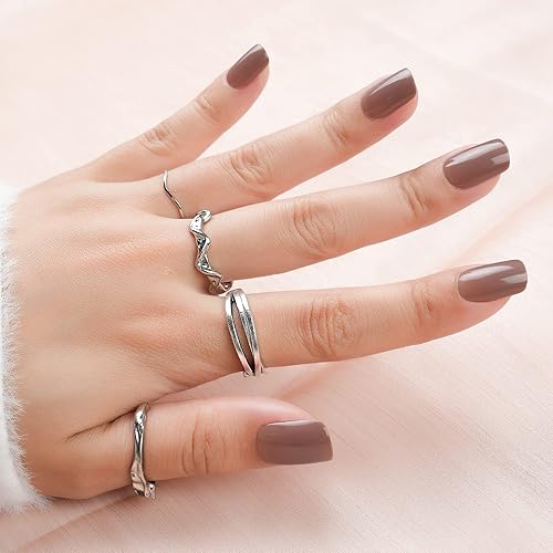 Miniatura 2 de Uñas postizas cortas a presión, cuadradas marrones, acrílicas brillantes, sólidas, naturales, 24 piezas de uñas postizas con diseños, kit de arte de