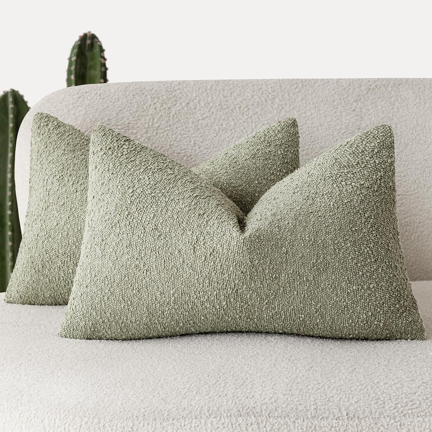 Foindtower - Set of 2 Textured Decorative Solid Pillow Covers, for Sofa, Bedroom, Living Room, Home Decor, 12 x 20 Inch, Dirty Sage Green — image 1