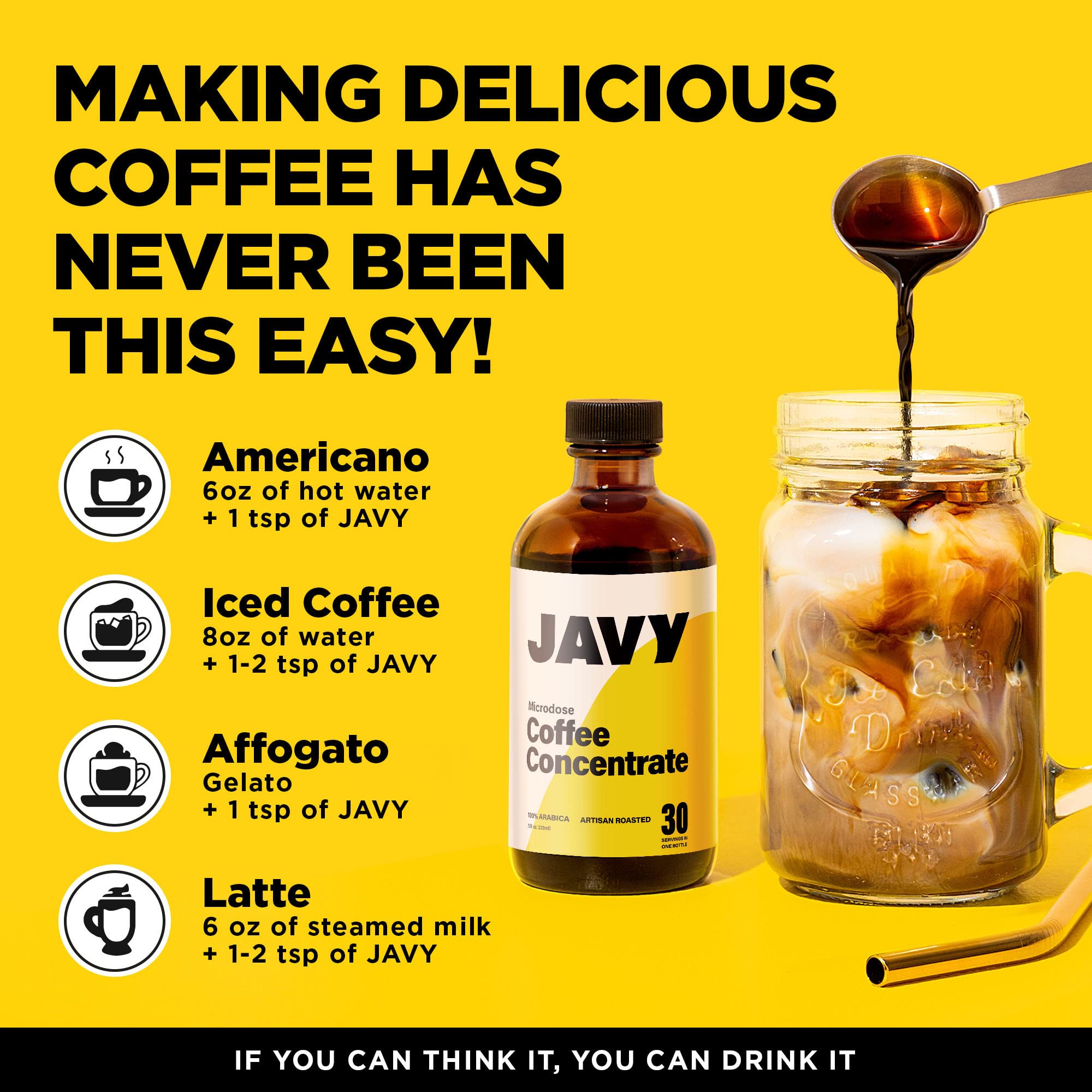 Javy Cold Brew Coffee Concentrate, Iced Coffee, Arabica Coffee Beverages, 30X Liquid Coffee