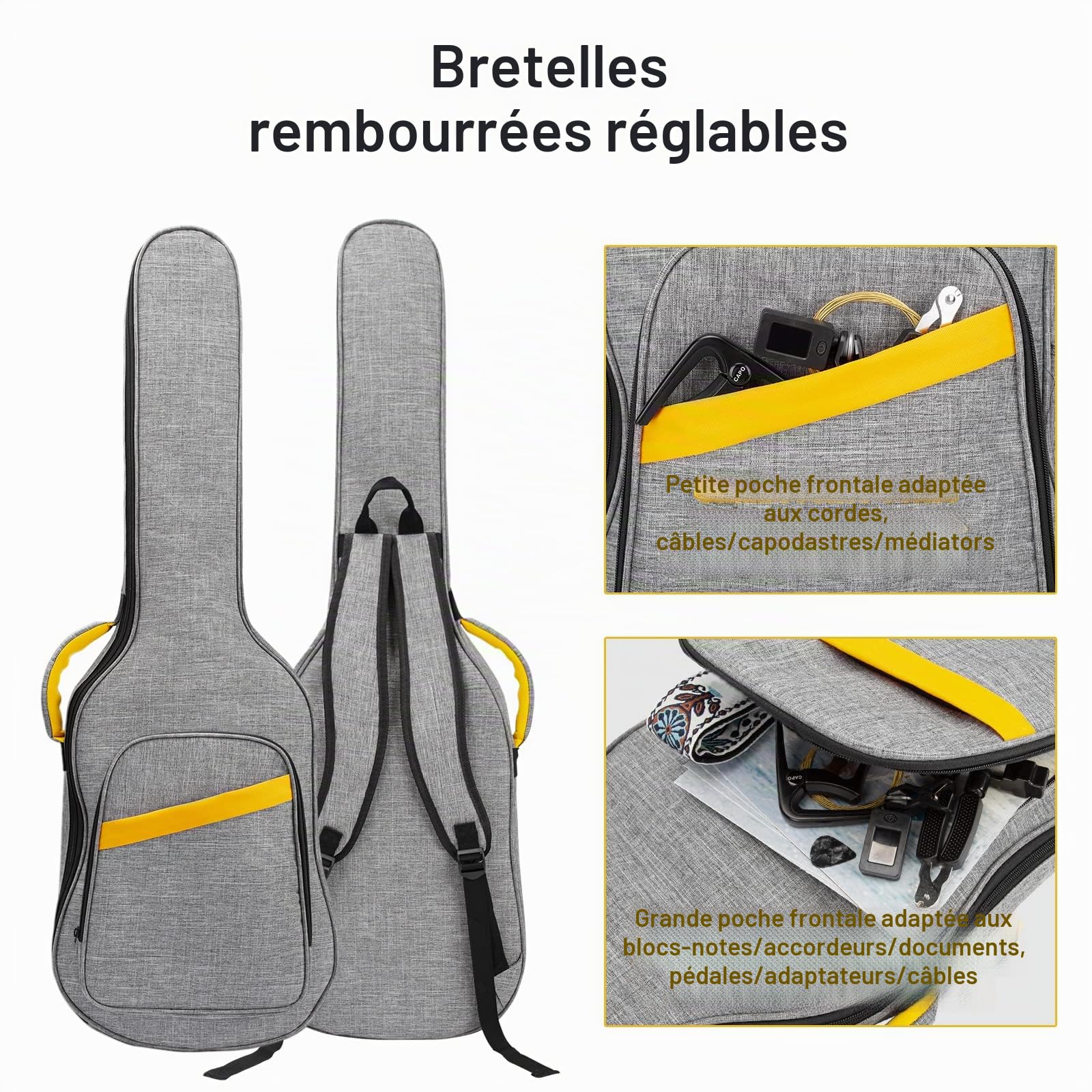 Sac pour guitare basse 9,65 mm de rembourrage Housse électrique imperméable pour guitare basse Housse rembourrée pour guitare basse électrique douce Gris, gris, Electric Guitar Bag-Gary, /