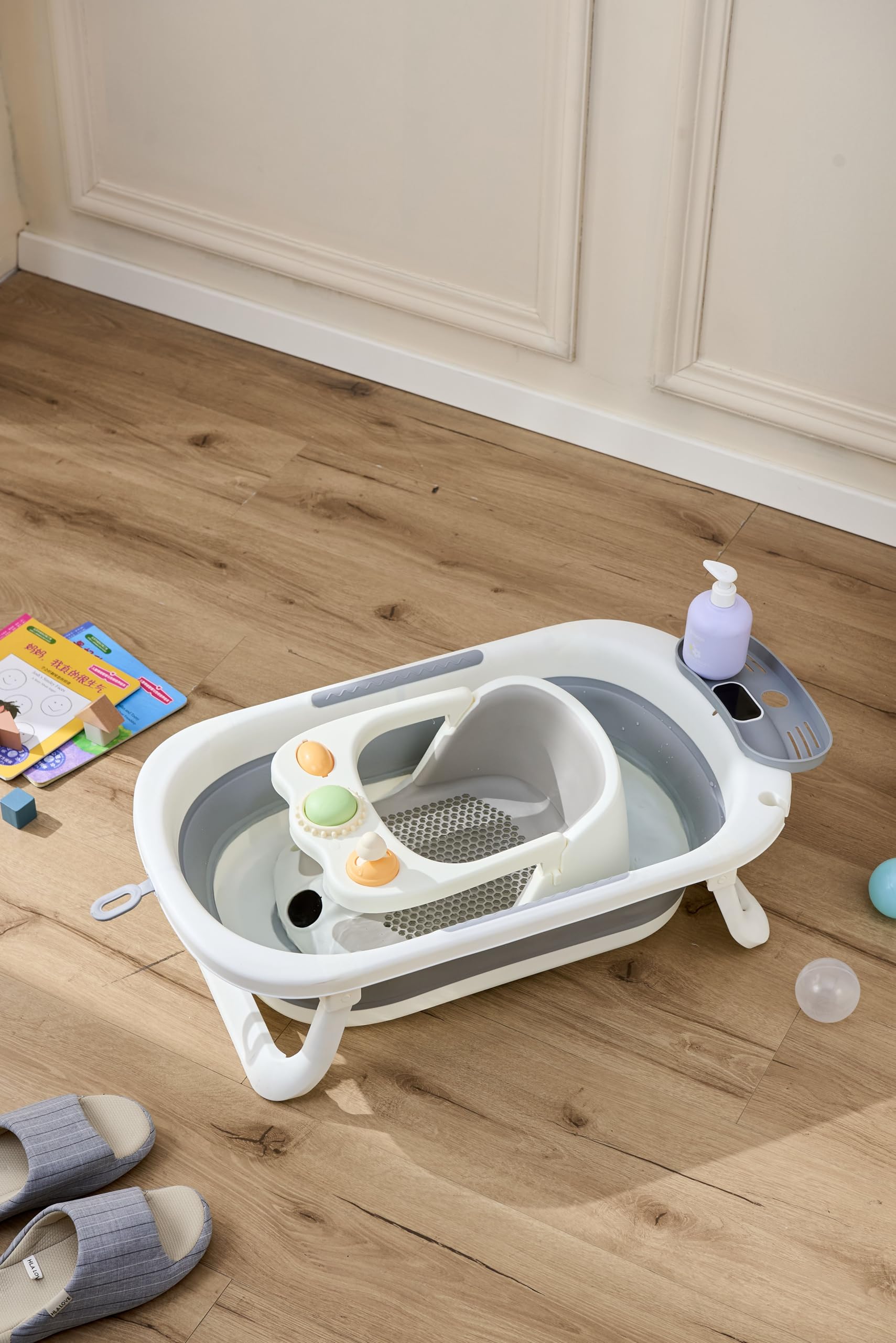 Seggiolino da bagno per bambini con termometro, antiscivolo, con monitoraggio della temperatura dell'acqua in tempo reale per proteggere dalle scottature, per il bagno sicuro dei neonati