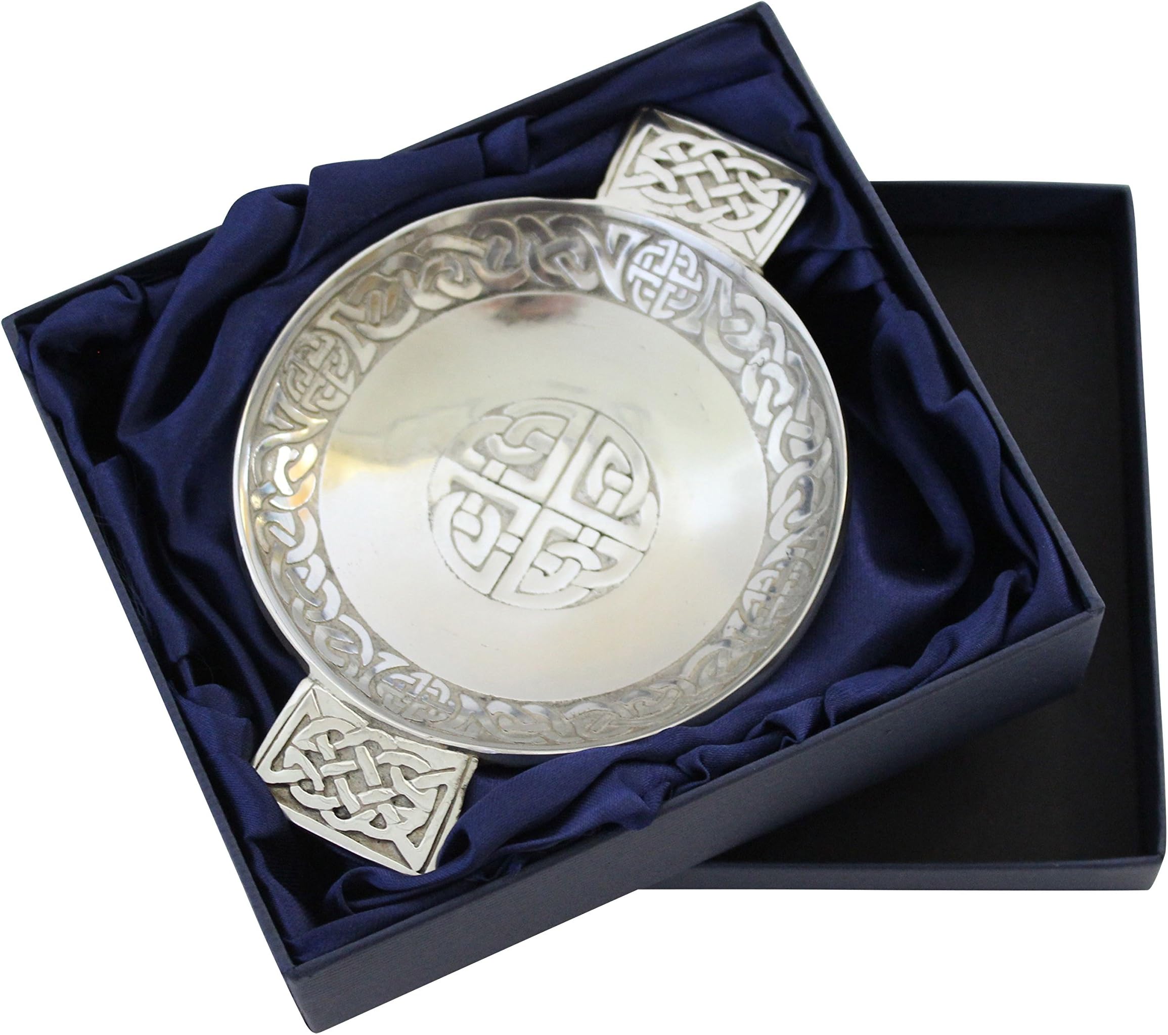 PewtermillScottish Pewter Traditional Celtic Knot and Eternal Life Knot Design Toasting Quaich