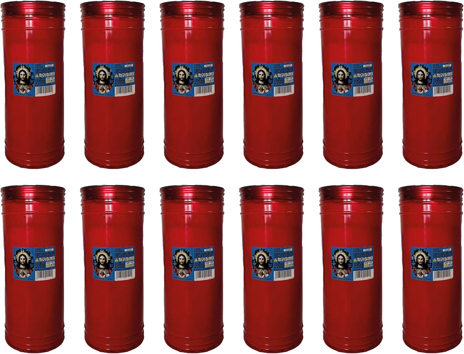 12 Votive Candles for The Sacred Heart Big Size P100 Colour Red - Duration 10 Days - 1.2 kg Wax - Cereria di Giorgio - Storage Pack