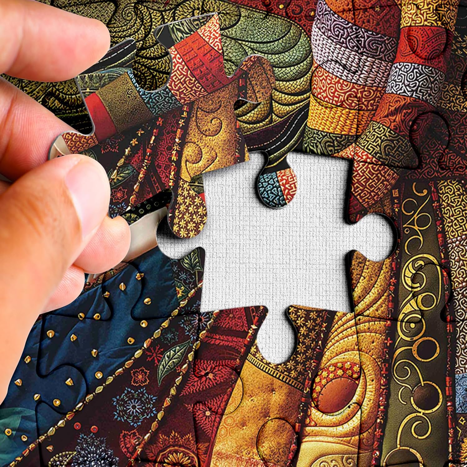 Vintage Women Patch Puzzles for Adults 1000 Pieces, Pretty Quilt Sewing Jigsaw Puzzle, Colorful Impossible Art Lady Puzzles