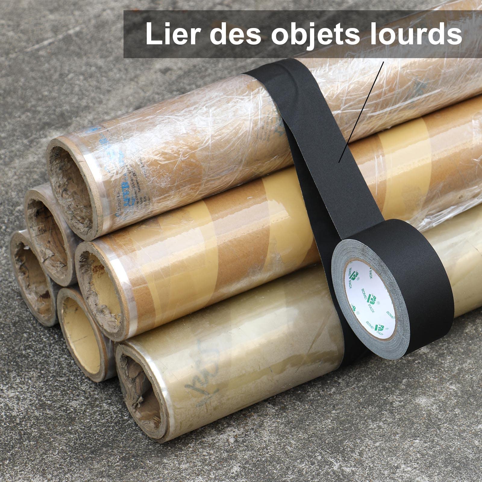 BOMEI PACK Schwarzes Gaffer-Klebeband, 50 mm x 30 m, 2 Stück, matt, Tuban-Stoff, selbstklebend, Gaffers Tape für Kabel, Fotografie