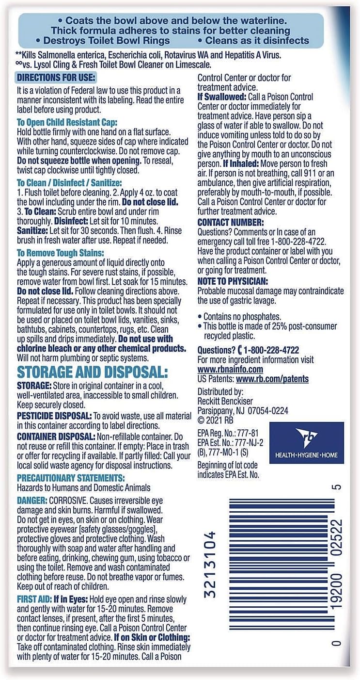 Lysol Brand 98012 Disinfectant Toilet Bowl Cleaner, Wintergreen, 24oz Bottle, 9/Carton