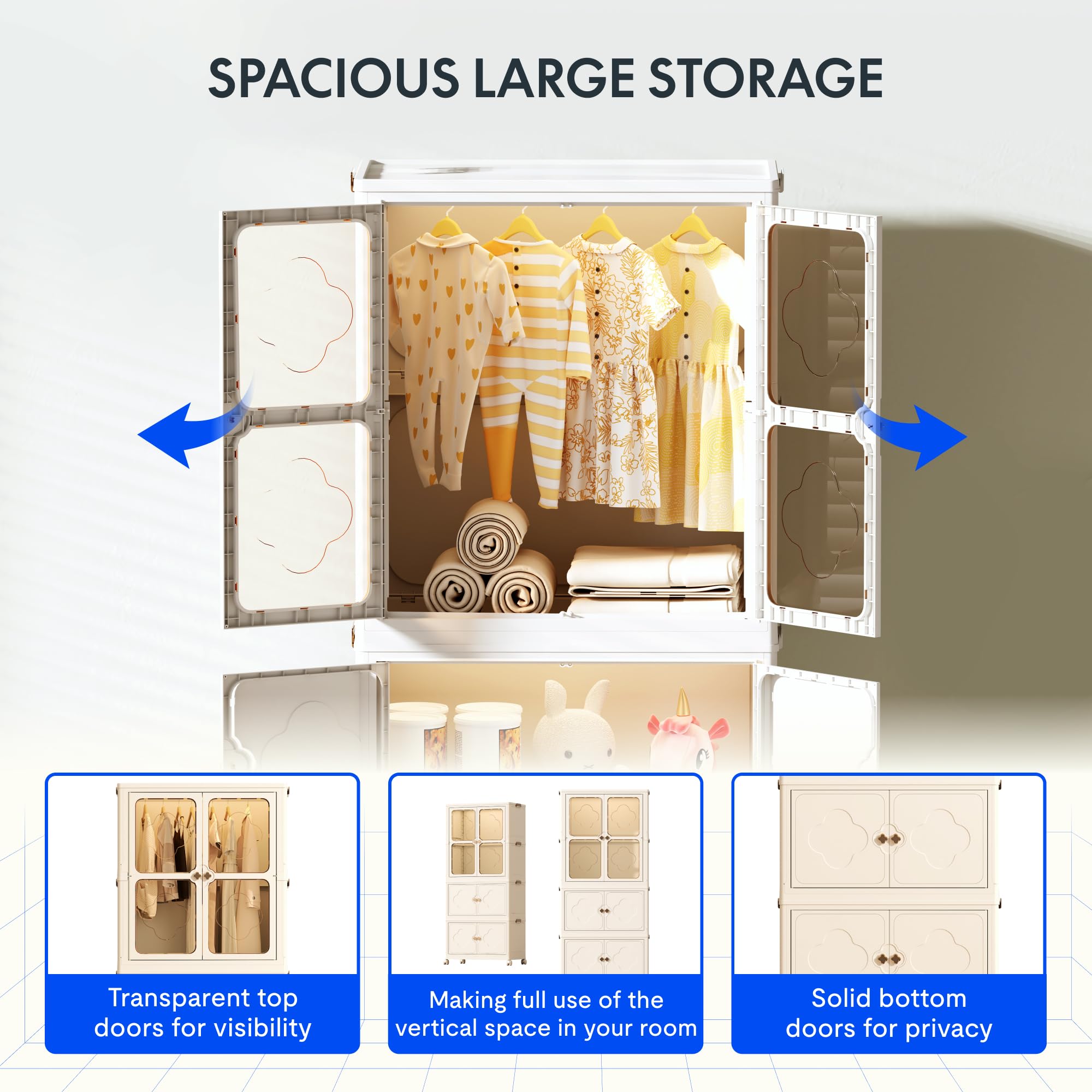FLEXISPOT Kleiderschrank Children's Wardrobe Aufbewahrungsbox mit Deckel Aufbewahrungsbehälter (Weiß, 2 SET)