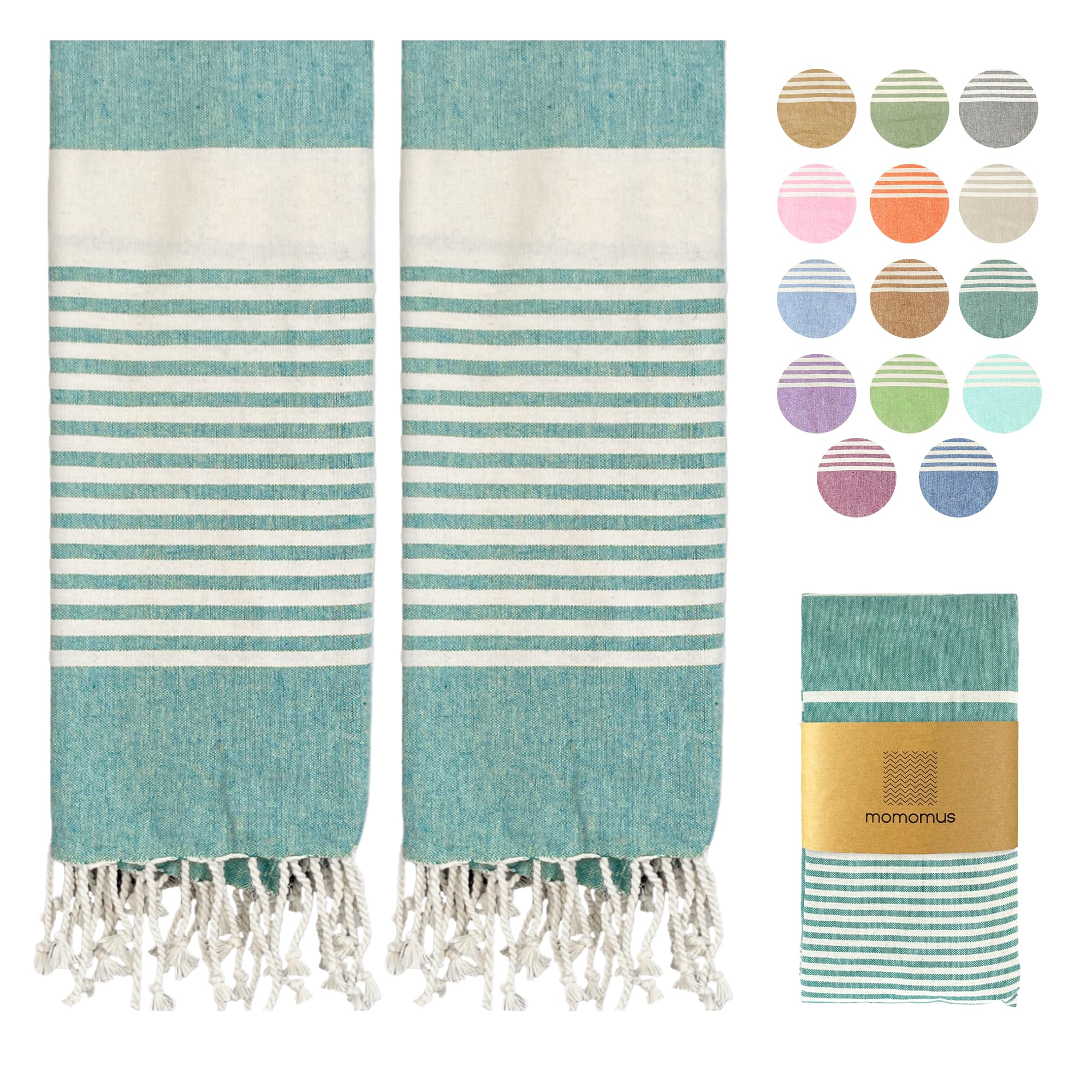 MOMOMUS Pack de 2 Foutas XL o Toallas de Playa Grandes de Algodón 100% - Absorbentes, Ultrasuaves, Compactas - Ideal como Pareo y Toalla para Sauna, SPA y Piscina - Verde, 90x180cm