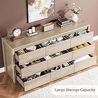 Vista 4 de GarveeHome Cómoda de 9 cajones para dormitorio, cómoda ancha y moderna, cómoda grande de madera para almacenamiento de madera para sala de estar