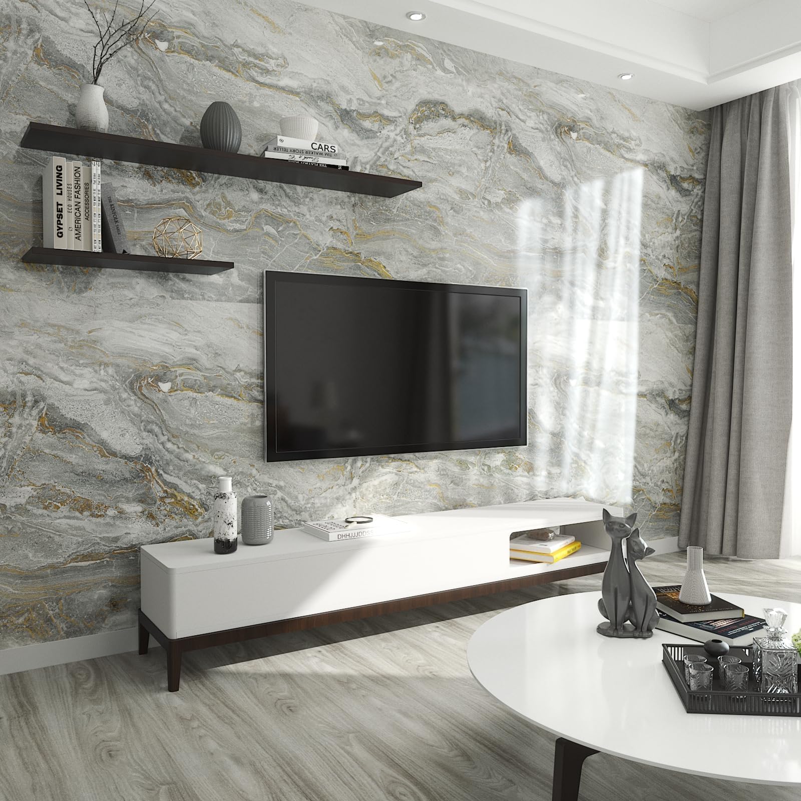 LaCheery 90cm x 400cm Vinilo Adhesivo Muebles Encimera Marmol Papel Adhesivo para Muebles Gris Oscuro Dorado Impermeable Papel Pintado Autoadhesivo Marmol Moderno para Cocina Encimera Mesas Puertas