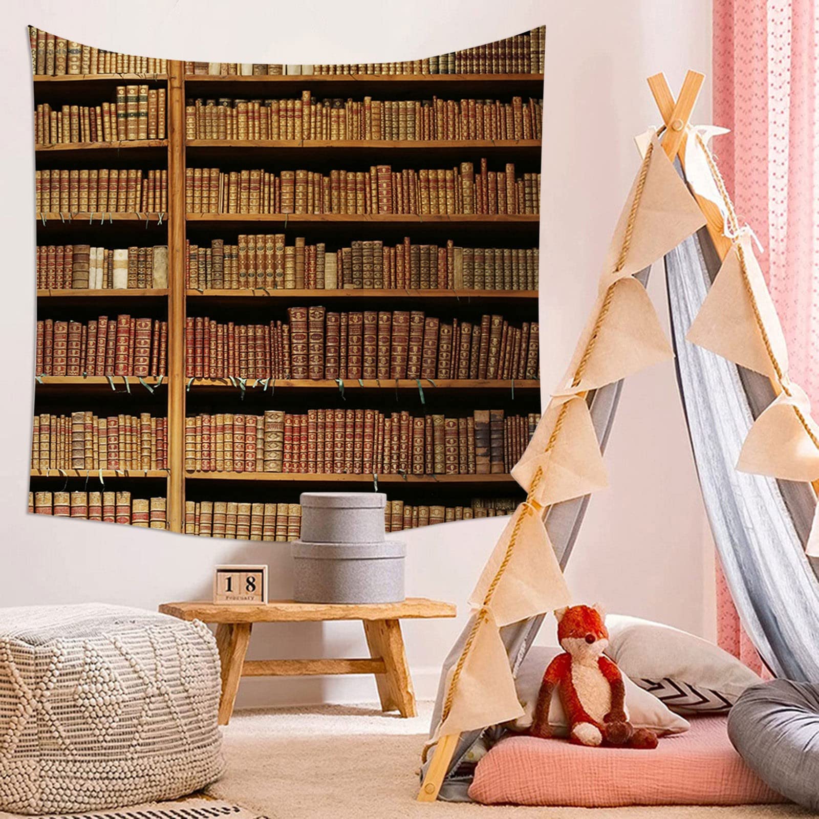 Dueeia Arazzo Da Parete Gigante 200x150 Cm - Stile Medievale Con Libreria Vintage, Decorazione Per Soggiorno E Camera