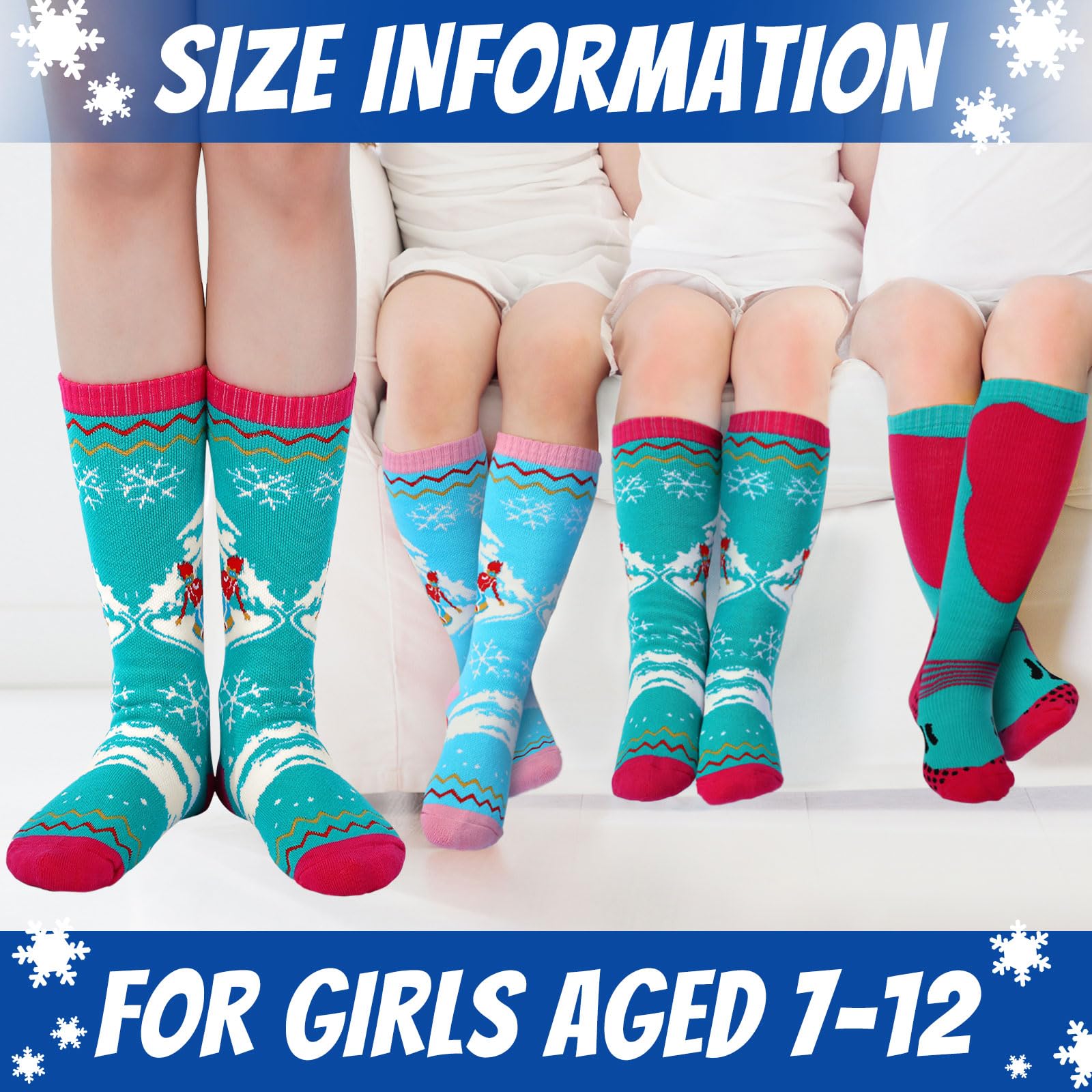 Zonon Lot de 6 paires de chaussettes de ski pour filles - Chaussettes d'hiver chaudes et thermiques - Chaussettes longues épaisses pour filles de 7 à 12 ans - Cadeaux d'anniversaire, Comme sur