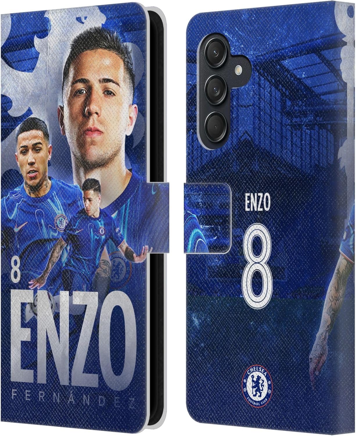 Head Case Designs Officially Licensed Chelsea Football Club Enzo Fernández 2024/25 First Team Leather Flip Case Compatible with Samsung Galaxy M55 5G
