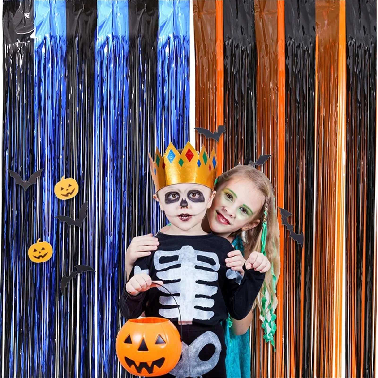 Cortinas de oropel para telón de fondo, 5 piezas, decoración de Halloween, cortina de aluminio, decoración de fiesta (negro macarrón, 3 m)