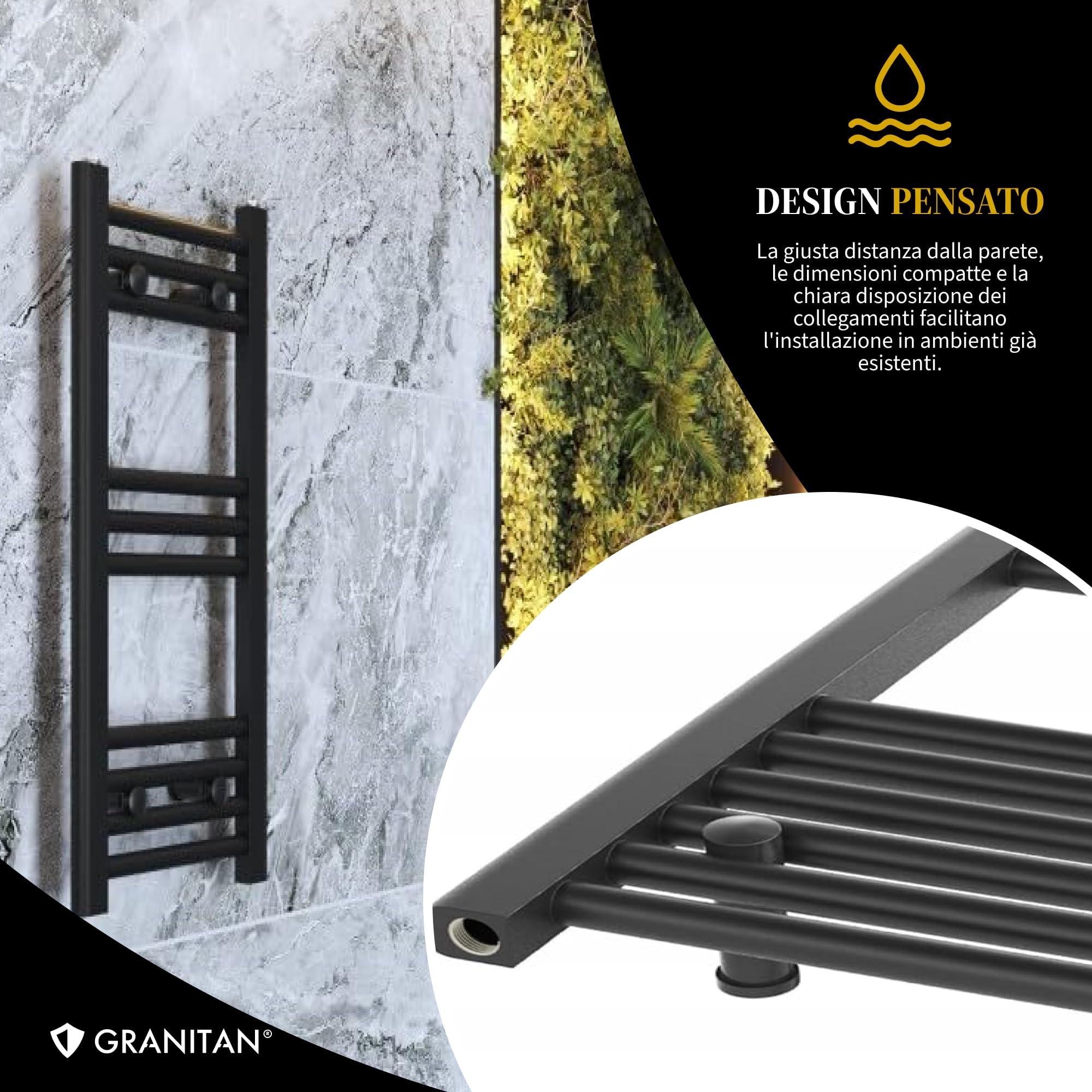 Granitan Termoarredo Bagno 40x100 cm - 328W - Termo Arredo da Bagno - Termoarredo Idraulico - Termosifone da Parete - Bianco