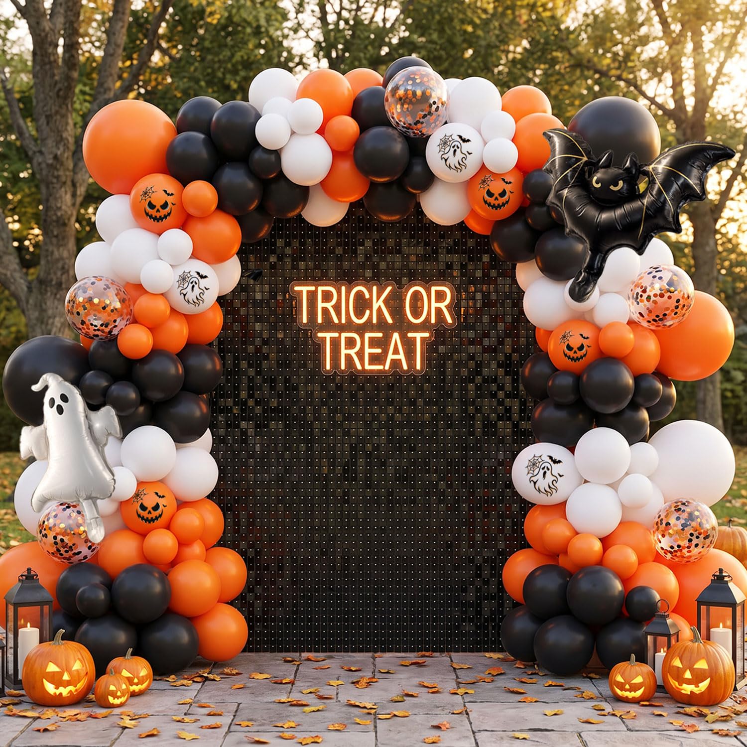 Halloween Balloon Arch Kit, Ghost &amp; Bat Foil Balloons, 127 Balloons