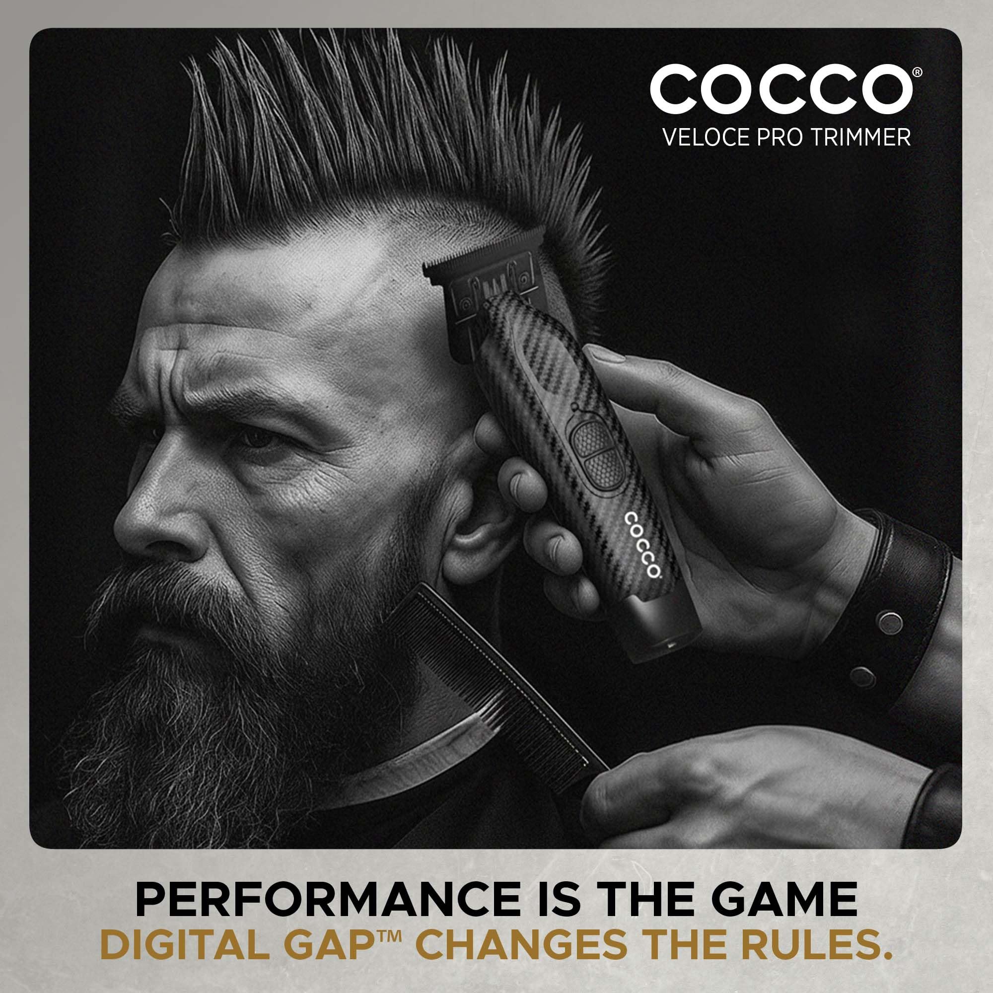 Cocco Hyper Veloce Pro Trimmer, Digital Gap Graphene Blade Edger, High-Torque Brushless BLDC Motor, Cordless, All-Metal Design, Lithium-Ion Battery, Charging Base Included (Carbon Fiber)