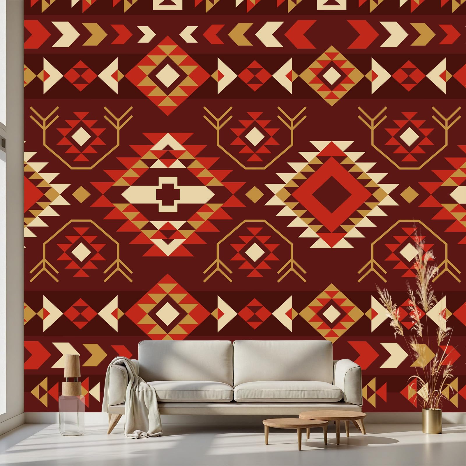 Papier peint panoramique aztèque tribal autocollant 150x105 cm pour salon et chambre
