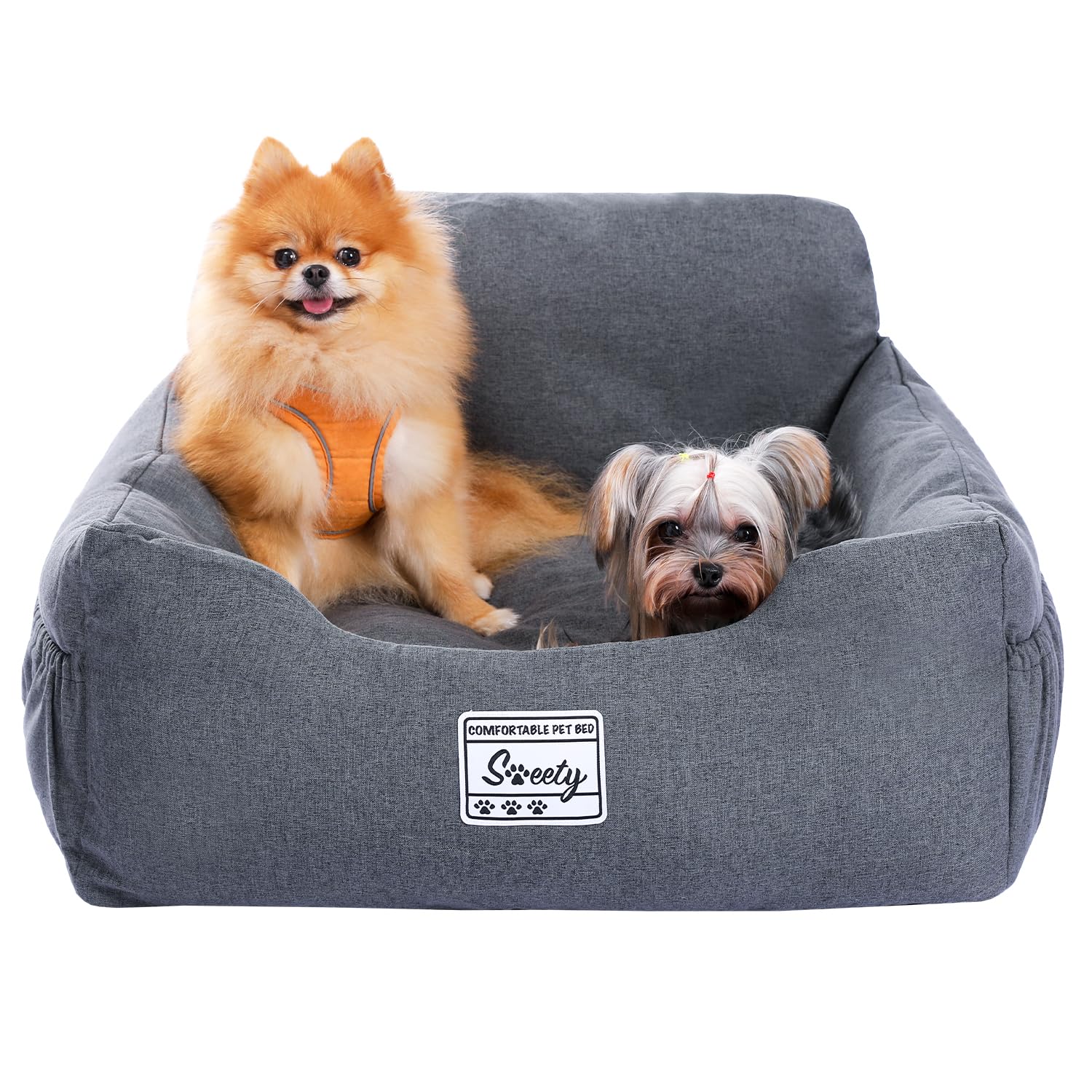 PETEPELA Seggiolino per auto per cani, 55 x 45 x 35 cm, con cintura di sicurezza stabile, morbido, impermeabile, antiscivolo, taglia L, grigio