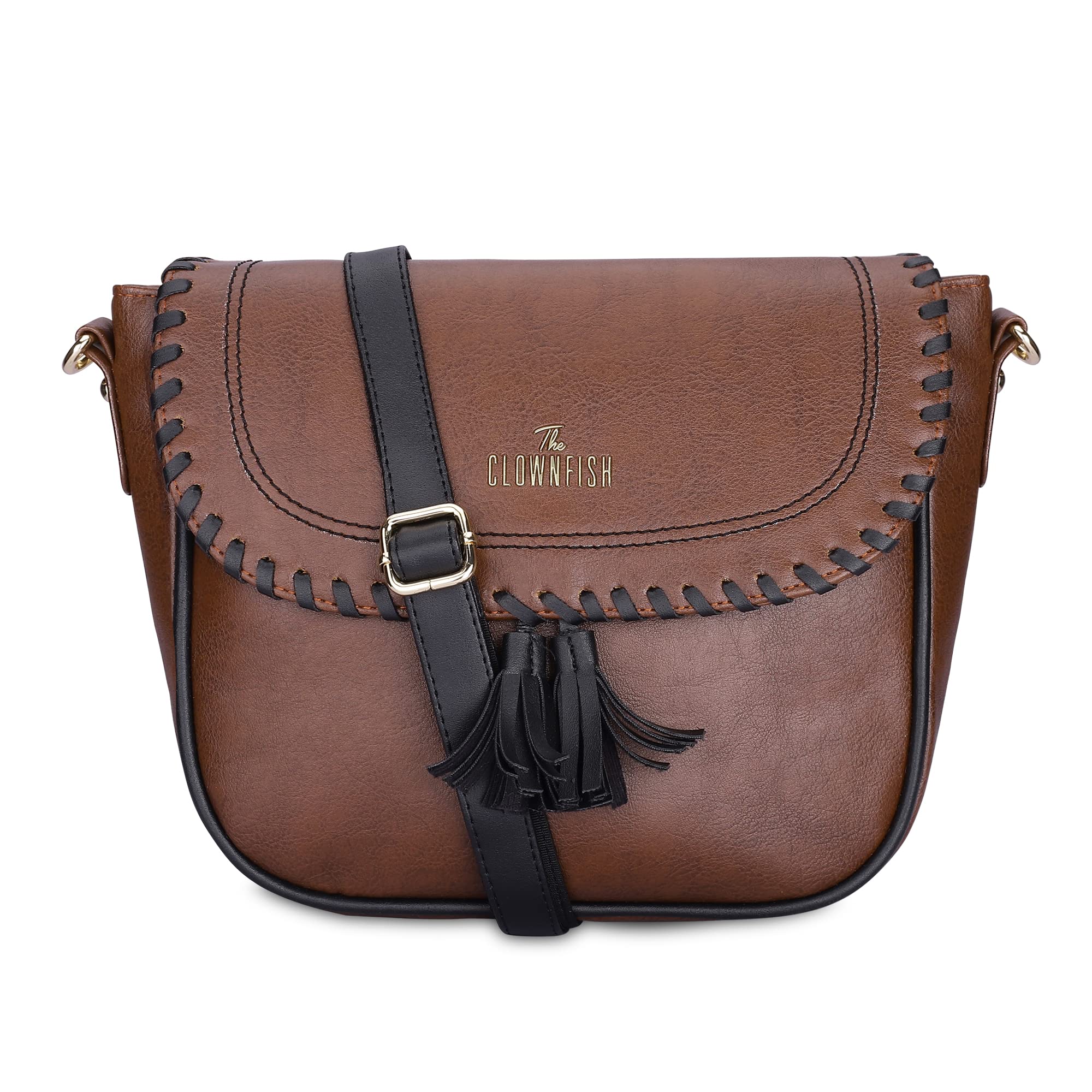 THE CLOWNFISH Rochelle Series Faux Leather Sling Bag for Women Snap Flap Closure Style Casual Single Shoulder Bag For Ladies Crossbody Bag for College Girls (Tan) (B0BJ72T5NY) Amazon Price History, Amazon Price Tracker