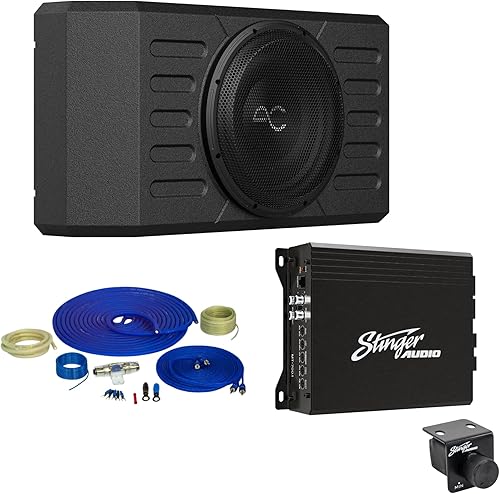 STINGER 800 Watt 12 Custom Shallow Loaded Subwoofer Enclosure for Wrangler JKJKU, JLJLU with 700 Watt Ca Amplifier and 4 Gauge Wiring Kit