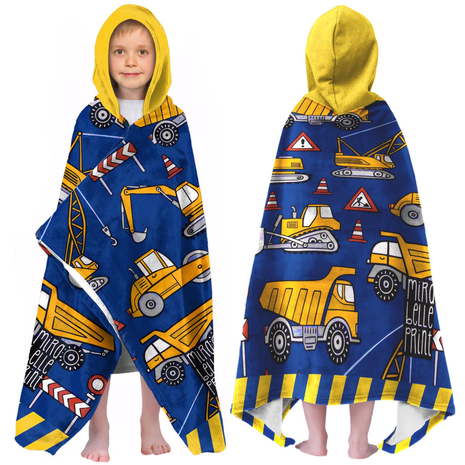 Engineering Truck Hooded Beach Towel for Boys, 35x60 in Bath Swim Wrap, 01