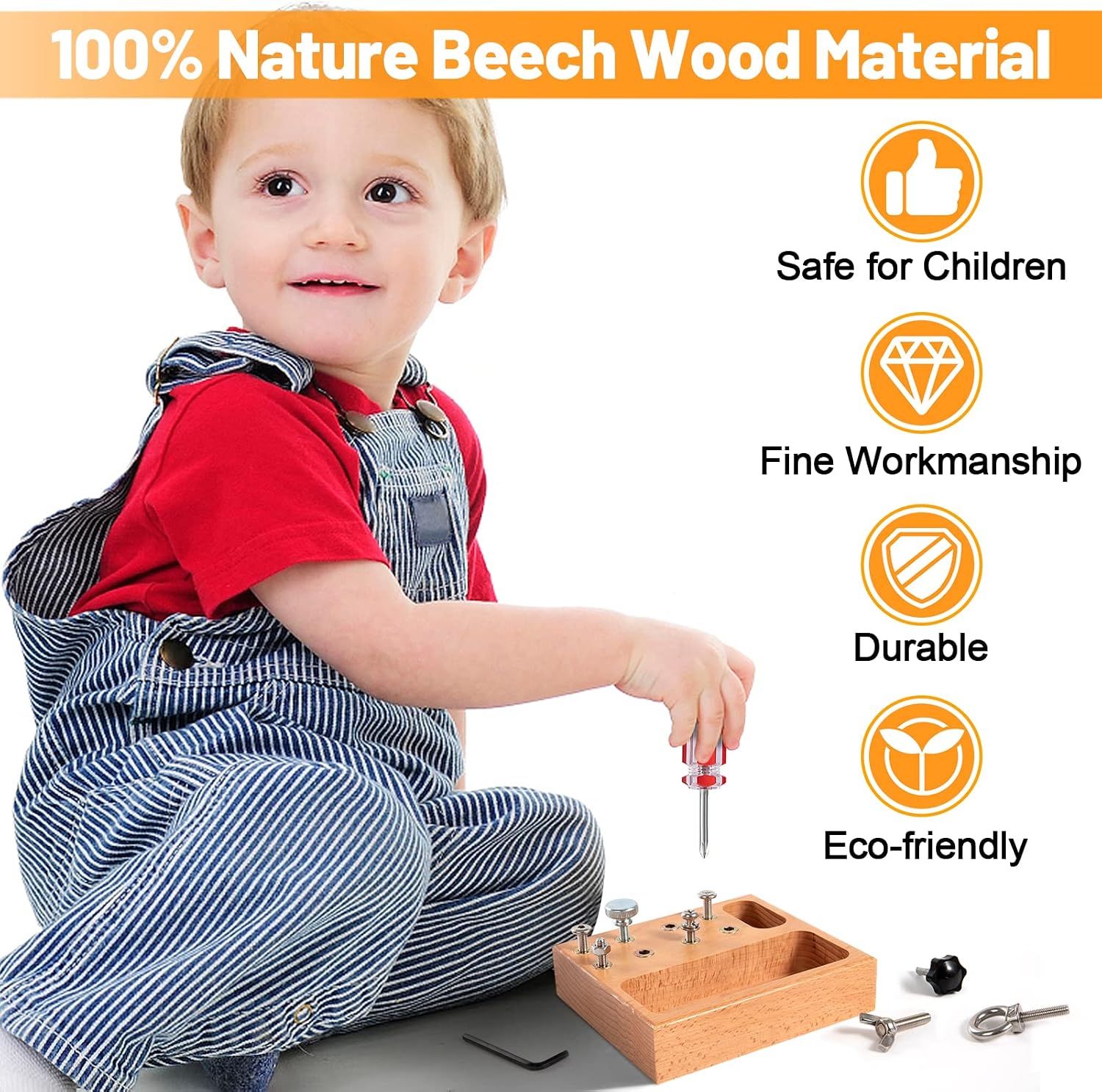 Mon-Tessori Screw Driver Board Sets- Wooden Learning Sensory Bin Toys Preschool Materials- Fine Motor Skills Toys for 3 4 5 6 Year Old and Toddlers