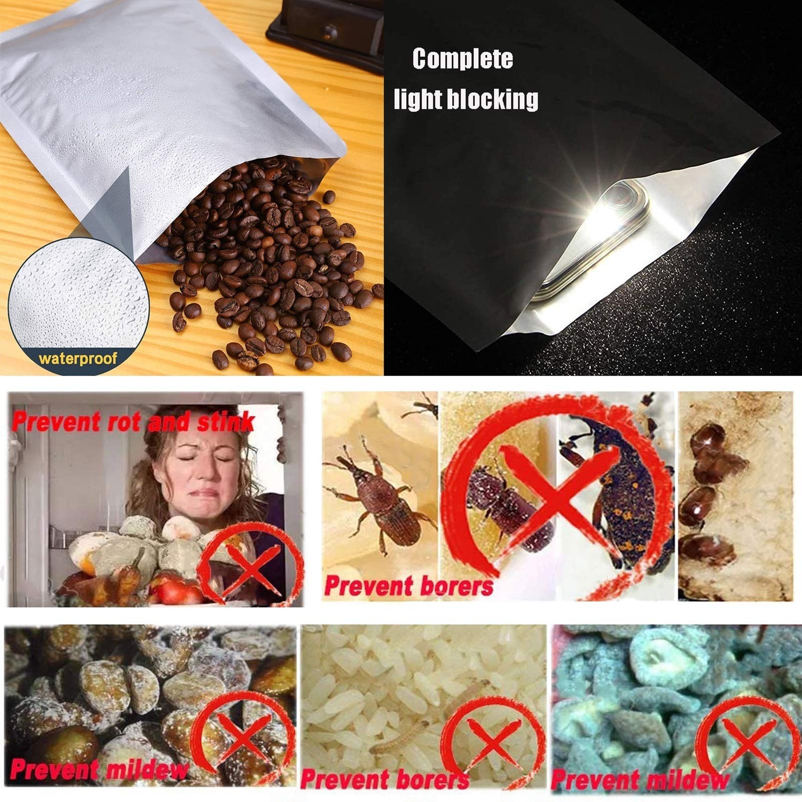 100 Stück Beutel, Frischhaltebeutel Profi-Folienbeutel Extra Groß Verschließbar Vakuumbeutel Verpackung für Lebensmittel für die Lagerung von Lebensmitteln Kaffee-Teebohnen, 30x45cm