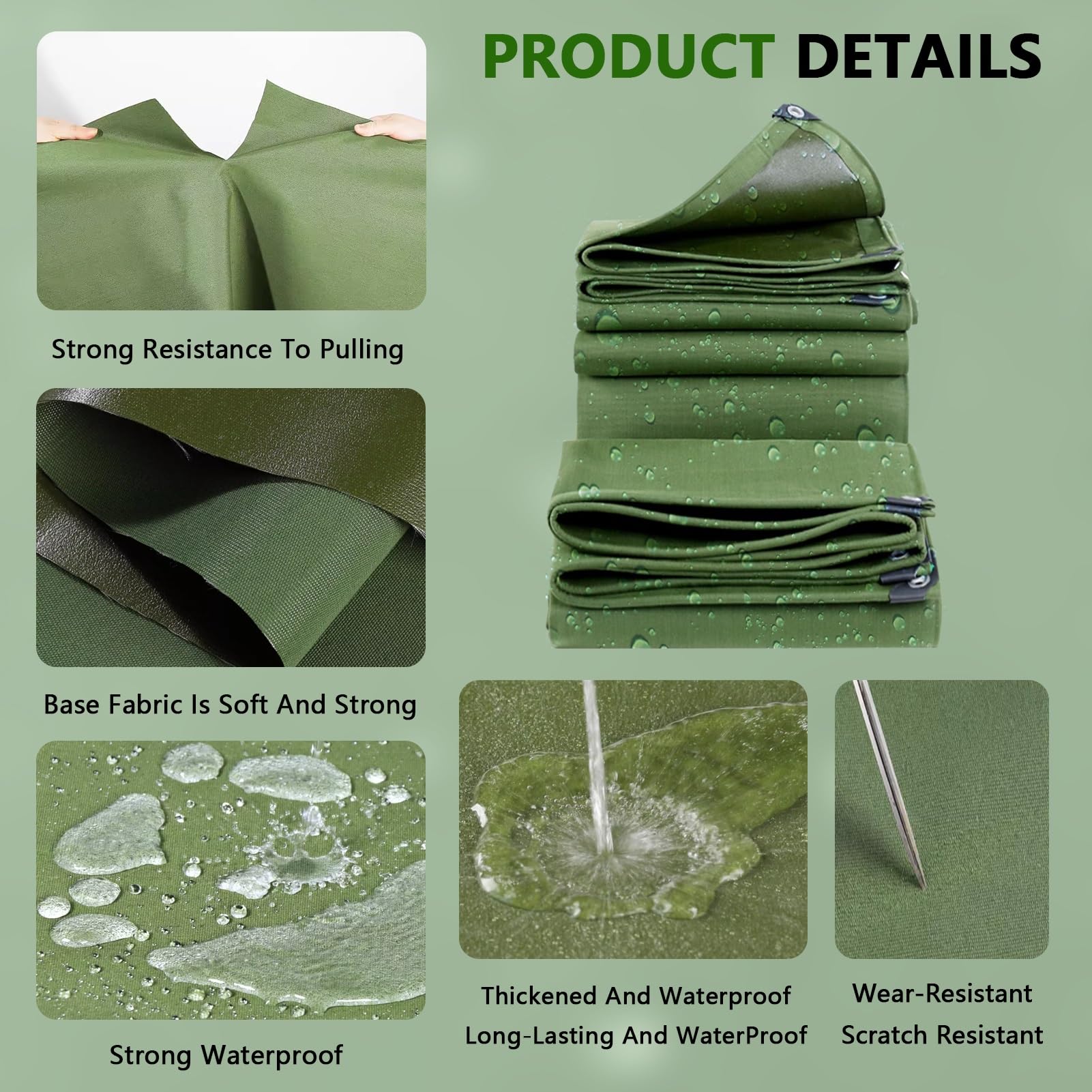 Telo Impermeabile Resistente 1x1.5m 1.2x1.5m 2x3m 3x4m 3x6m 4x6m Telo di Copertura in Tela Impermeabile al 100%, Telo di Fondo Pieghevole Tenda Antipioggia, Verde (Size : 1x3.5m)