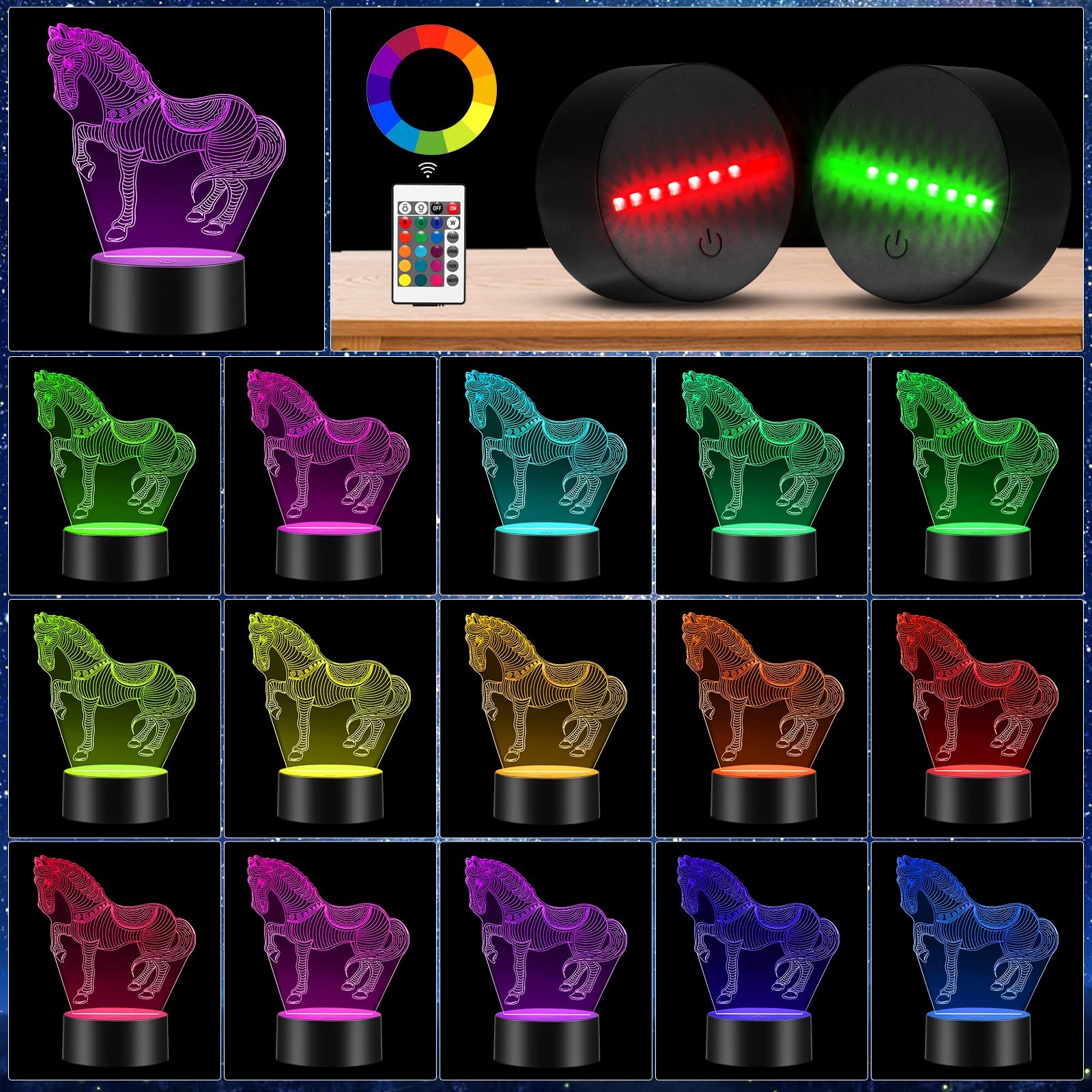 ONEVER 10Pcs Luce Notturna a Led 3D Luce Colorata Telecomando Smart Touch Luce Notturna Interruttore Sensore Portatile Base Adatta per Corridoio Camera da Letto Bagno Soggiorno