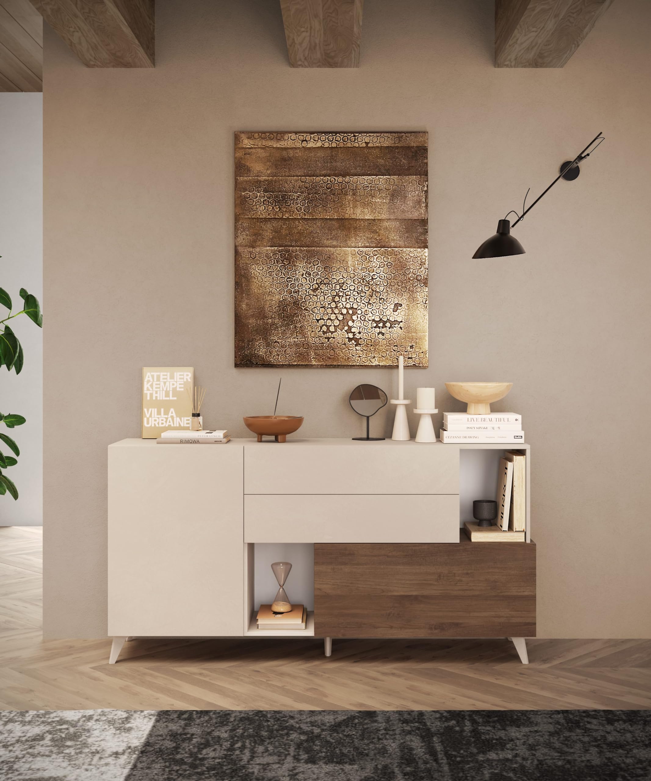 Web Convenienza Madia con Ante e Cassetti Made in Italy – Credenza Contenitore Collezione Riviera per Soggiorno Cucina Ingresso Sala da Pranzo Mobile Design moderno (Cashmere/Mercure, 180cm)