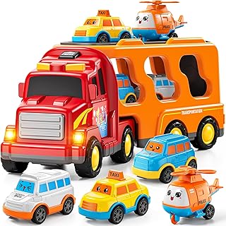 Trucks for Toddlers 3-4 Years, Toys for 3 4 5 6 7 Years Old Boy, 5 in 1 Carrier Transport Truck Vehicle Toy Set with Sound and Light, Christmas Birthday Gift for Kids 3 4 5 6 Years Old