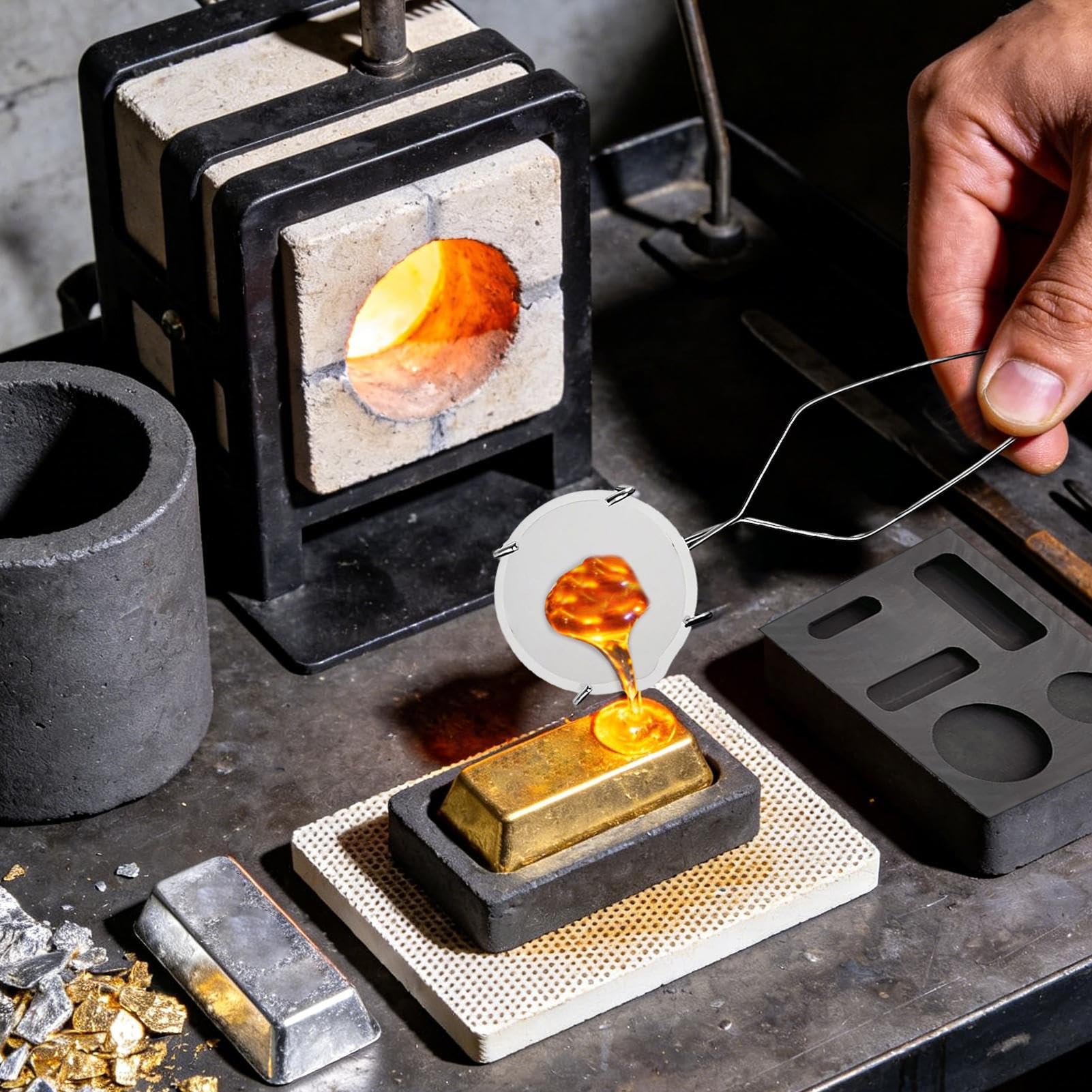Kit de fusión de plata, fundidor de lingotes de antorcha de grafito , kit de fundición de oro, para plata, cobre, aluminio, hierro, joyería, refinación, manualidades, pesos de fundición