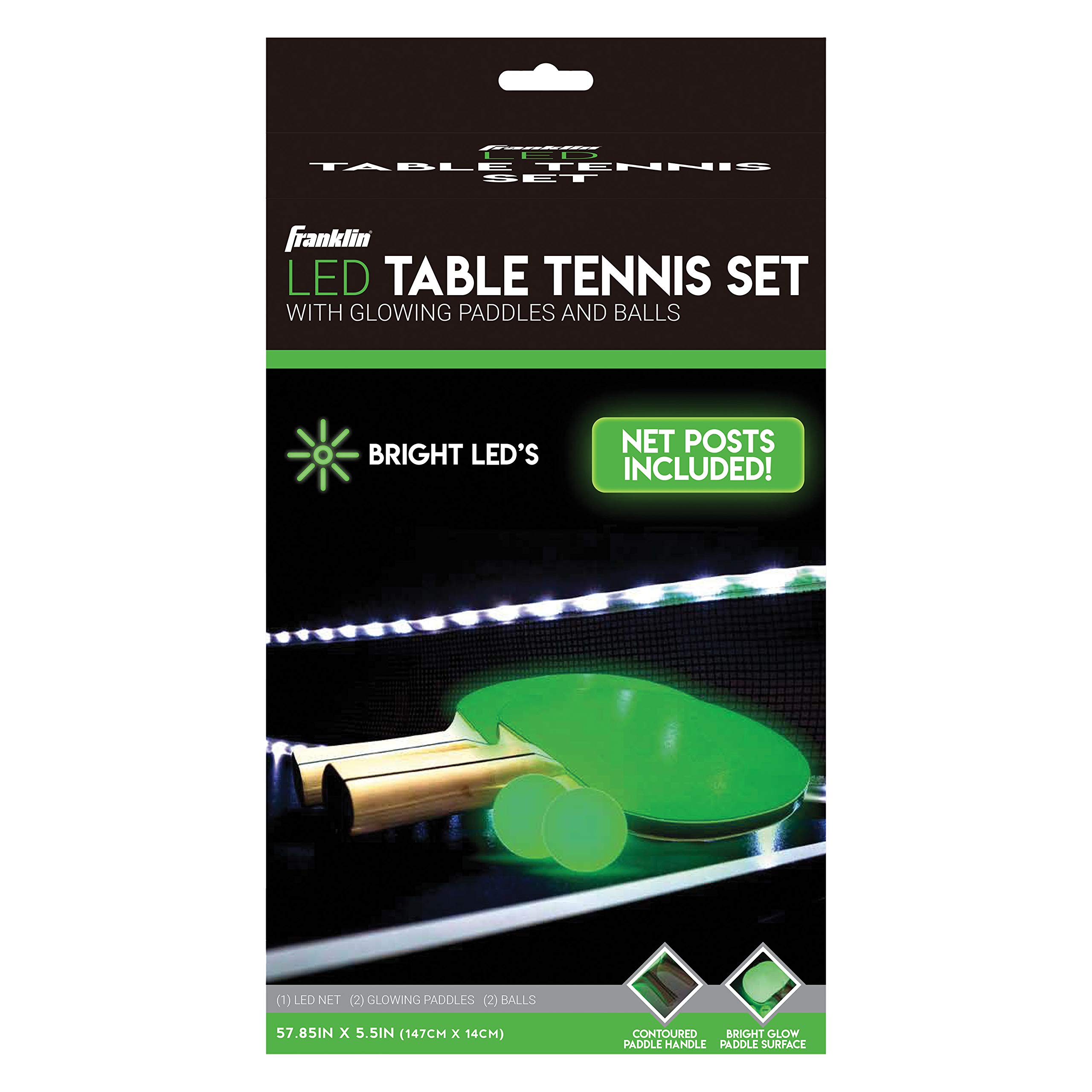 Franklin Sports Red de tenis de mesa LED y palas y pelotas brillantes, portátil y fácil de instalar, que se adapta a la mayoría de mesas de ping pong, ideal para diversión familiar o juego profesional