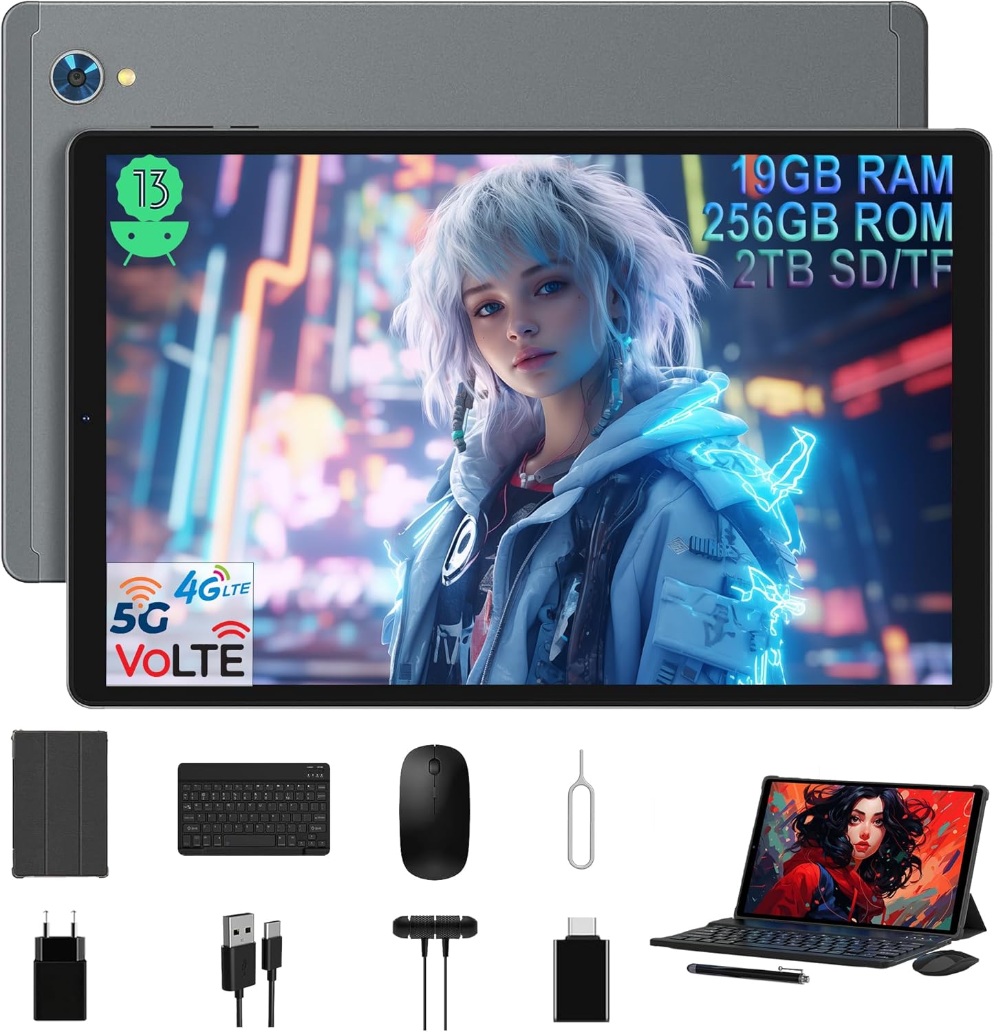 YUMKEM Tablet Android 13 con Doppia SIM, Tablet 10,4 Pollici con Pack