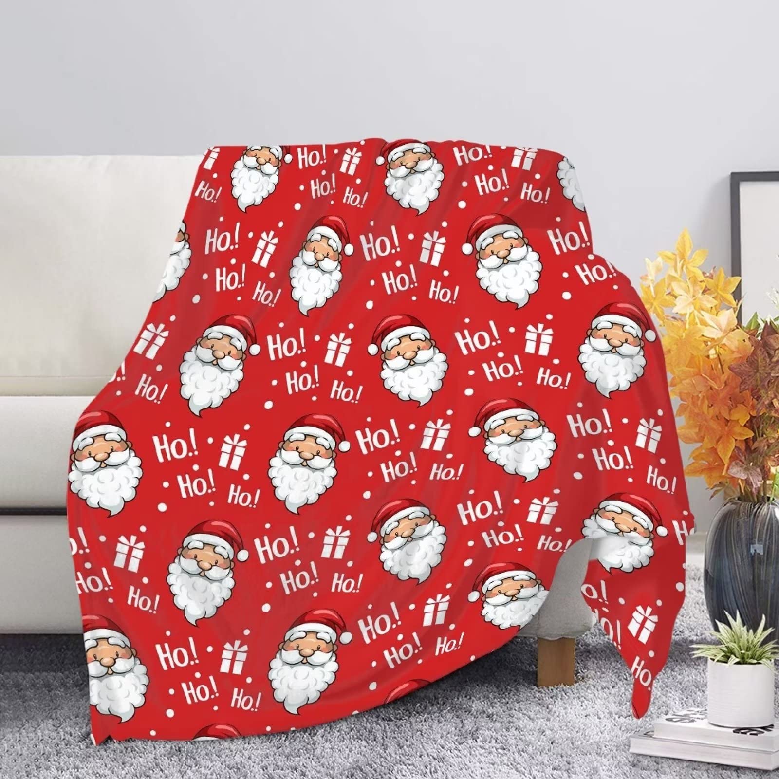 HUGS IDEA Christmas Hoho Santa Claus Throw Blanket for Sofa Couch Kids Room Soft Cozy Fleece Throw Blanket Ultra Light Plush Fleece Blanket